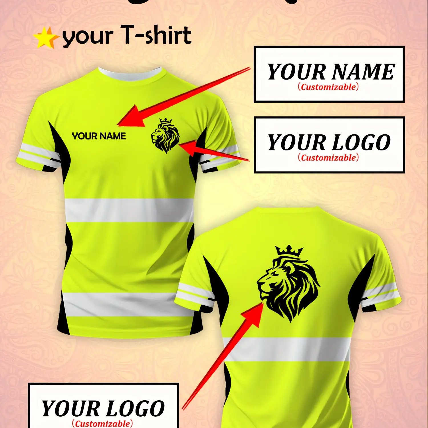 TEMU Men's Custom Casual Fashion T-shirt - Personalized Logo Name Print, Contrast Color , Round Neck Short Sleeve Summer Casual Streetwear,