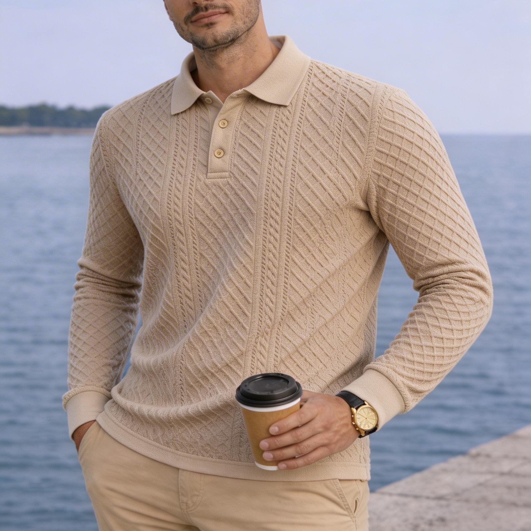 TEMU 1 Men's Fashion Casual Business Shirt | High-end Solid Color Jacquard Lapel Long Sleeve | Essential Golf Outfit | Breathable And Warm | For