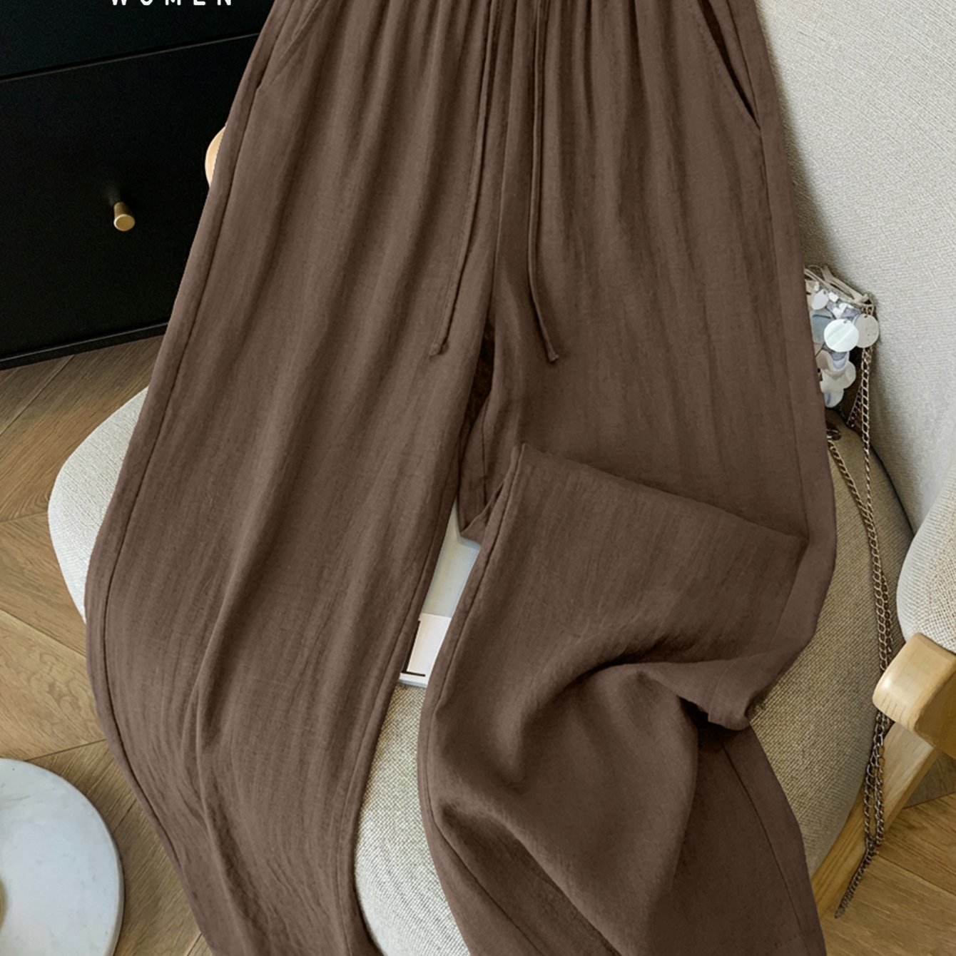 E-shop MIANZHI Damen Leinen Leichte Atmungsaktive Hose Sommer Vielseitige Locker Elastische Hohe Taille Weite Bein Hose Geeignet für Strandurlaub und