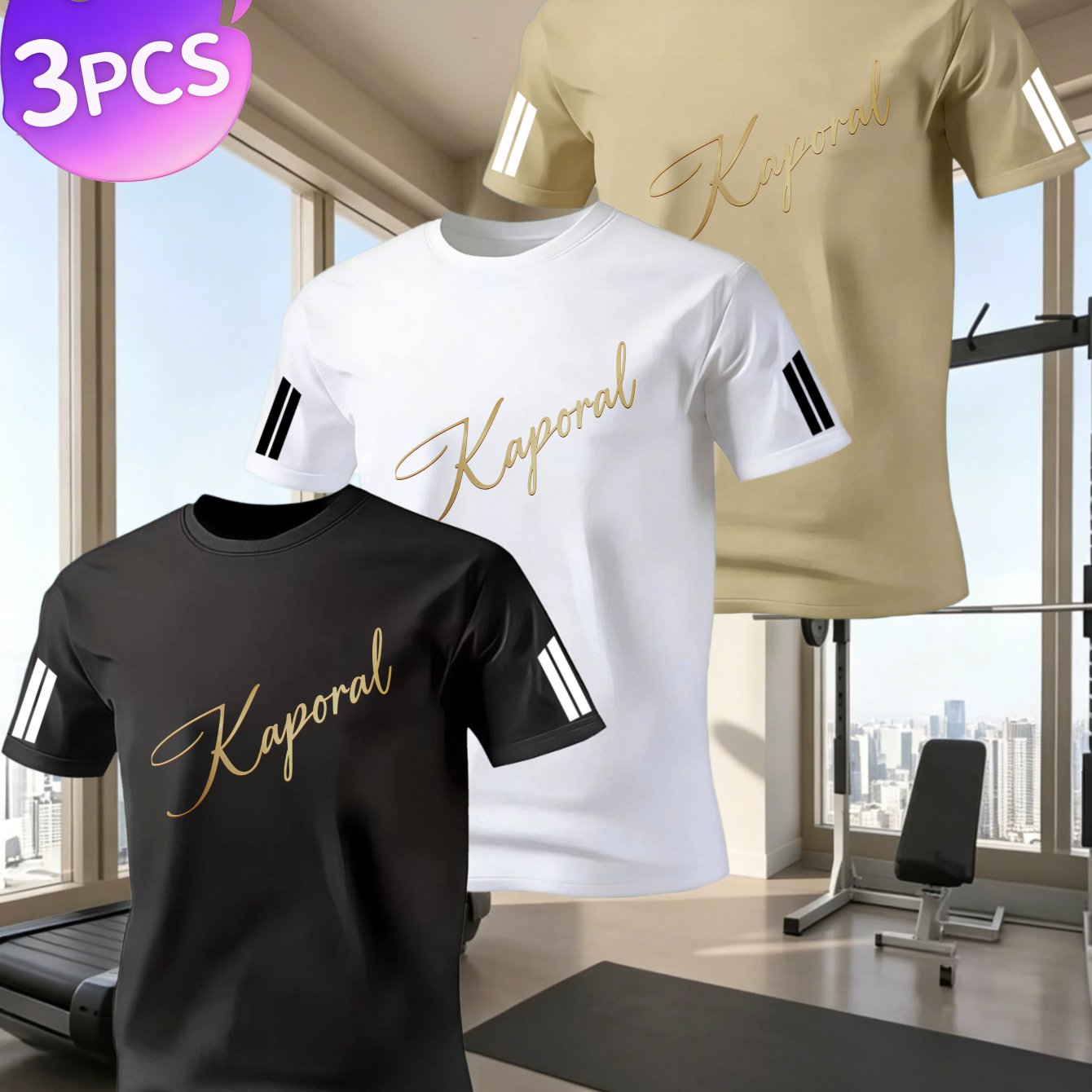 TEMU Three-piece Men's T-shirt Kaporal Script Printed T-shirt Casual Leisure