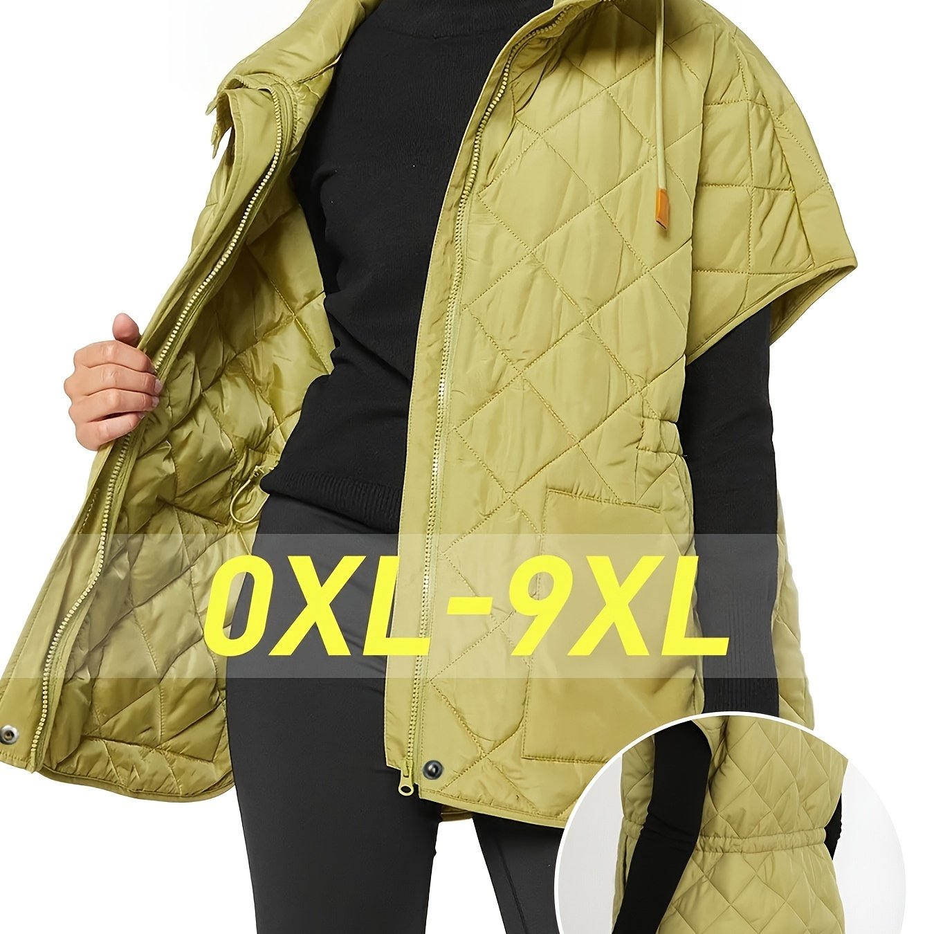 E-shop Plus Size, Hochwertige Casual Steppweste mit Stehkragen & Reißverschluss vorne – Weit geschnittene Jacke, Schlitz am Saum, Taillenbund,