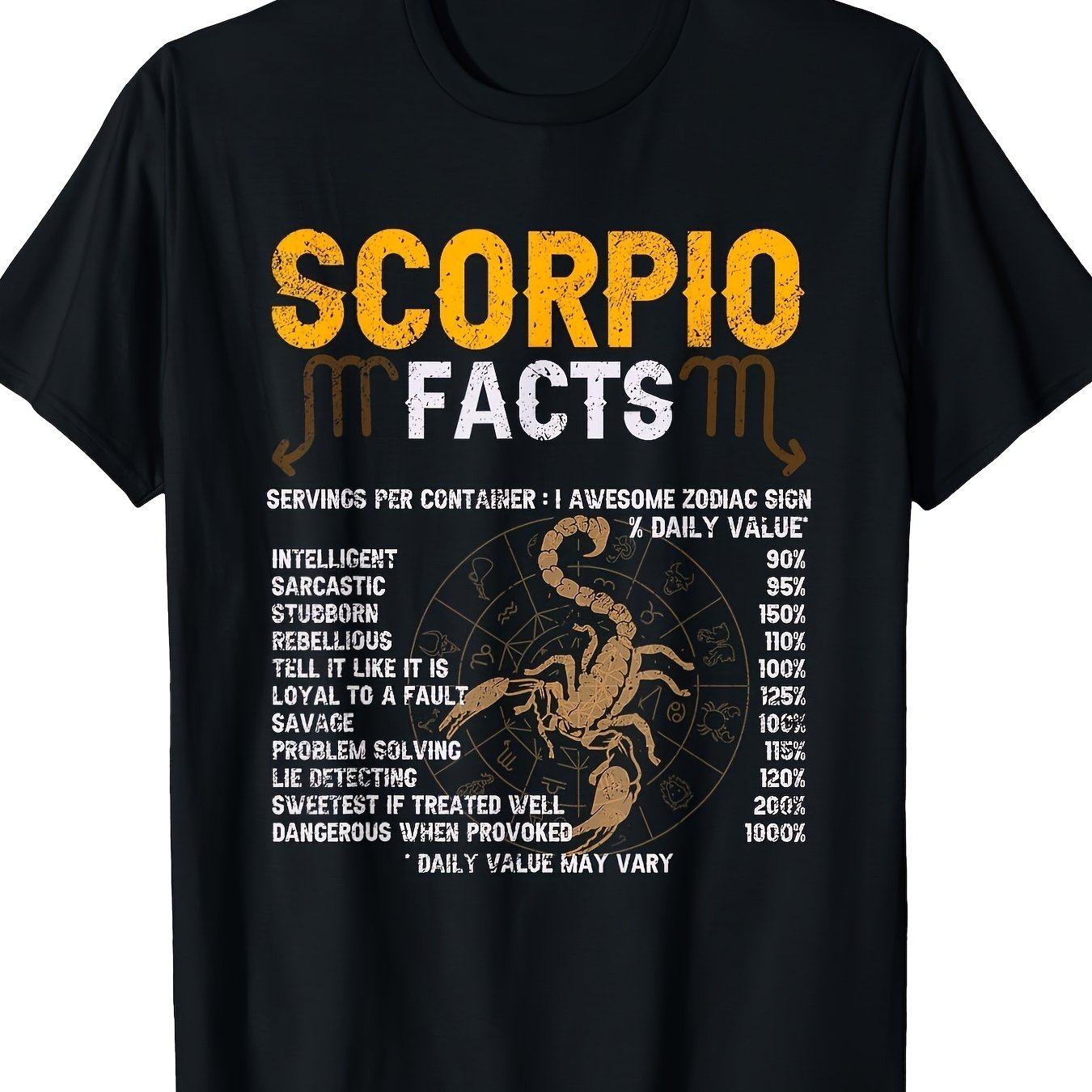 TEMU Men's Funny Scorpio Zodiac T Shirt, Medium Heavyweight Retro Graphic Tee With Scorpio Facts & Symbol Black & Same Style For Men And Women 2026