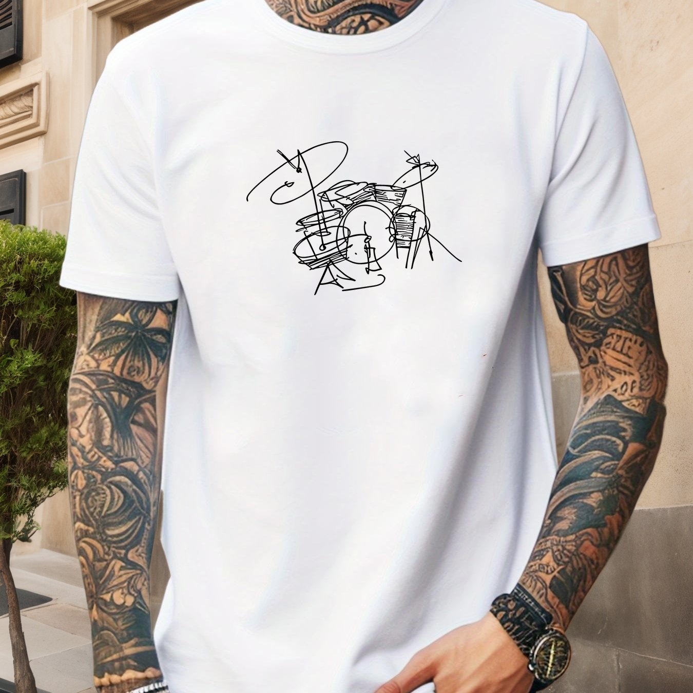 TEMU Men's Drum Pattern Summer Casual Round Neck Short Sleeve T-shirt