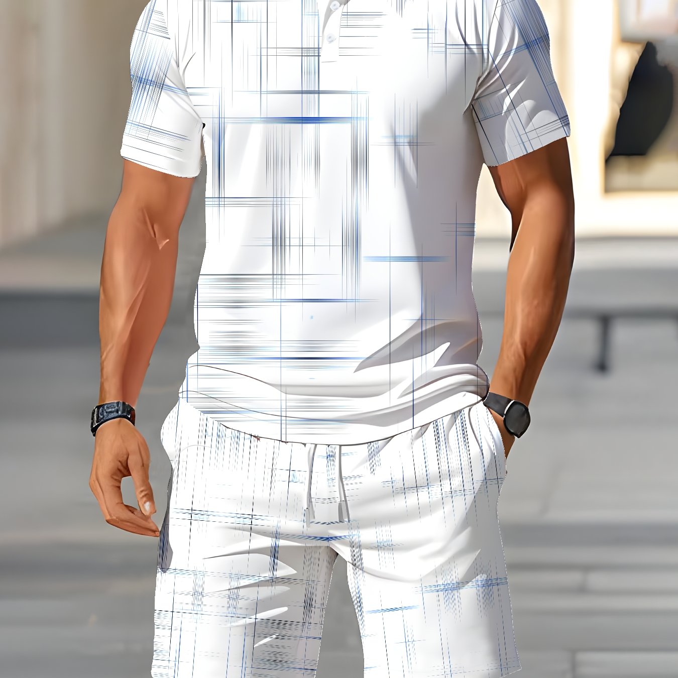 TEMU Ensemble sportif d'été 2 pièces pour homme : T-shirt à manches courtes et short léger à cordon de serrage et taille élastique avec poches,