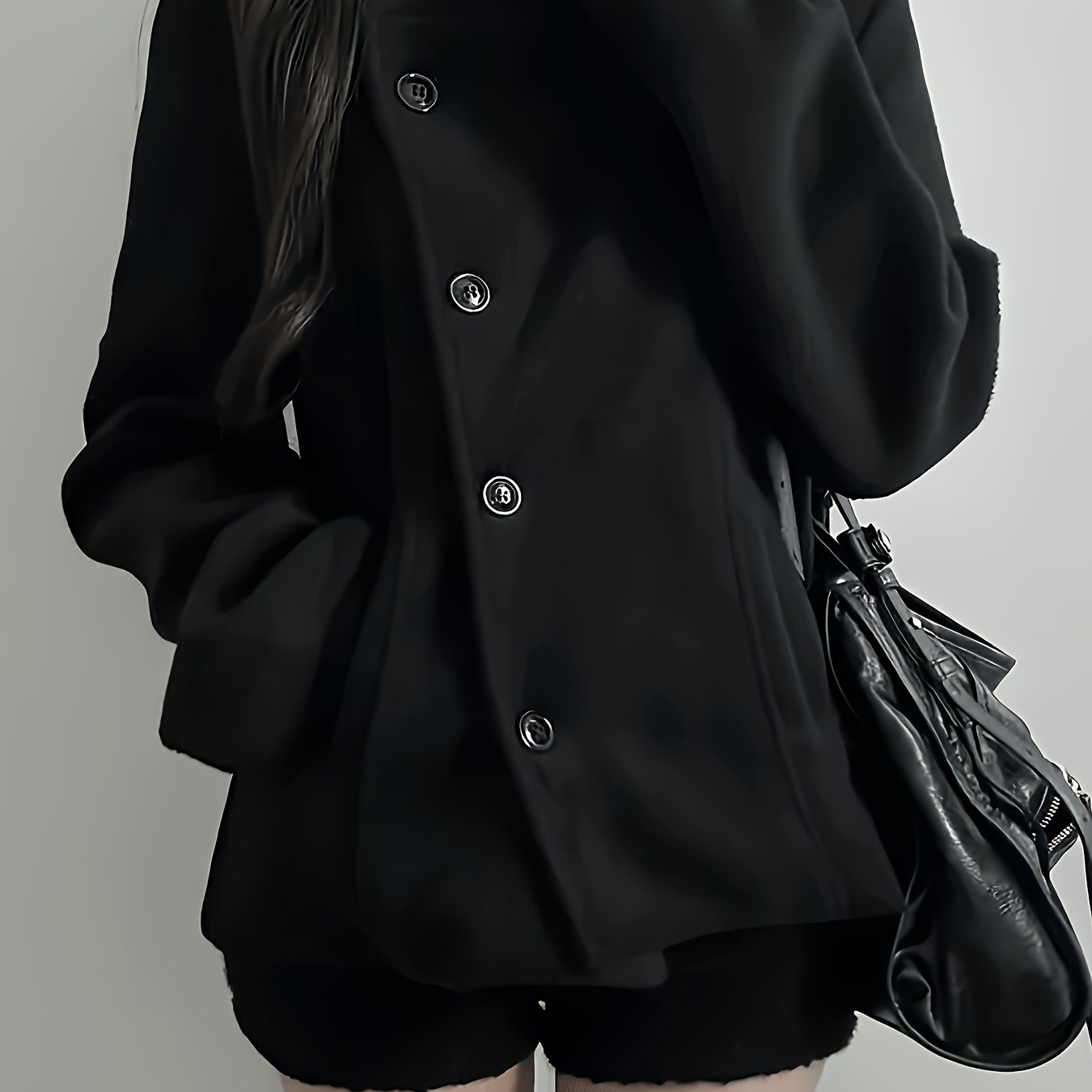 TEMU American-style Street-style Hot Retro Versatile Button- Long-sleeved Coat With A Slanting Collar