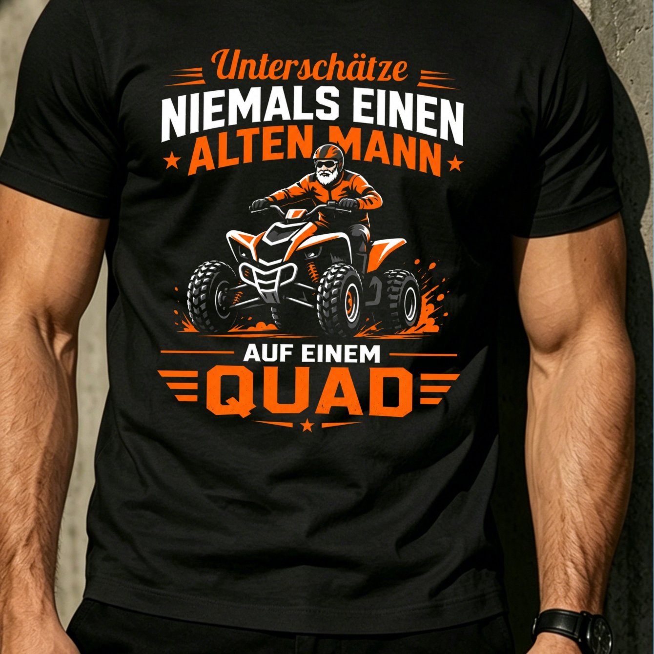 Never An Old On A Graphic T-shirt Orange Atv Humor With German Lettering Men's T-shirt