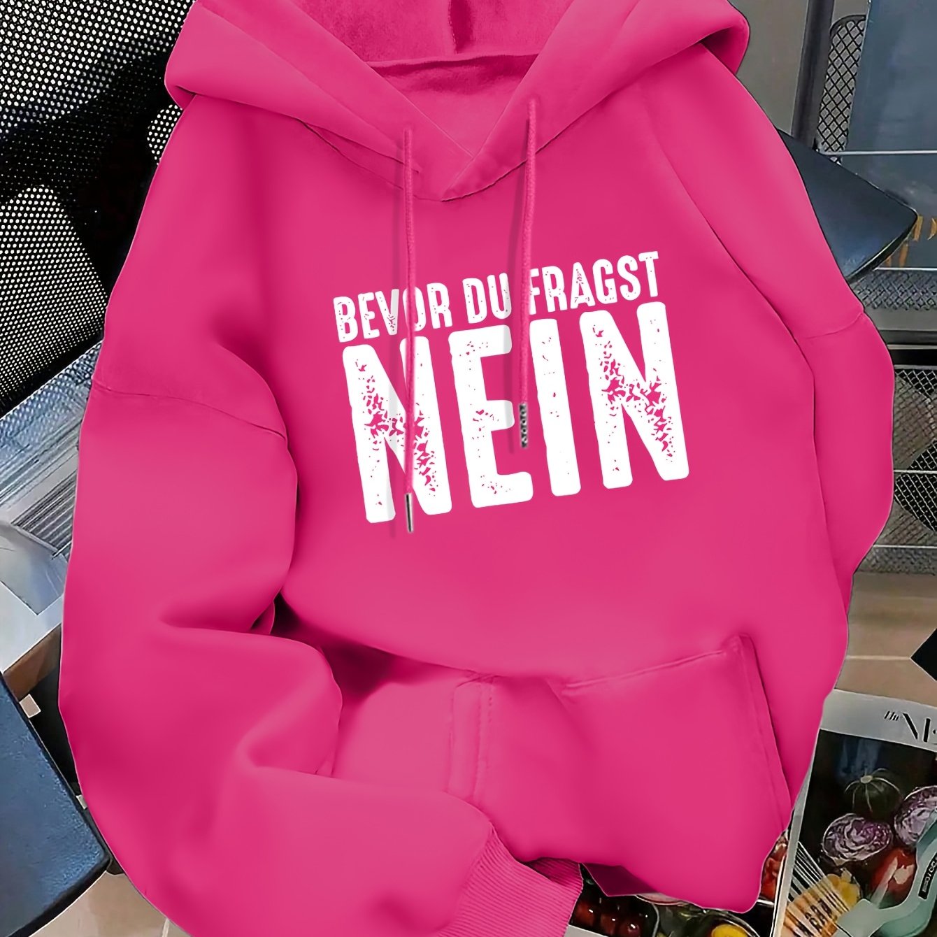TEMU Women's Fashionable Sweatshirt With Letter Print. Long-sleeved Kangaroo Pocket, Women's Hooded Sweatshirt, Fall/winter Style, Suitable For Daily