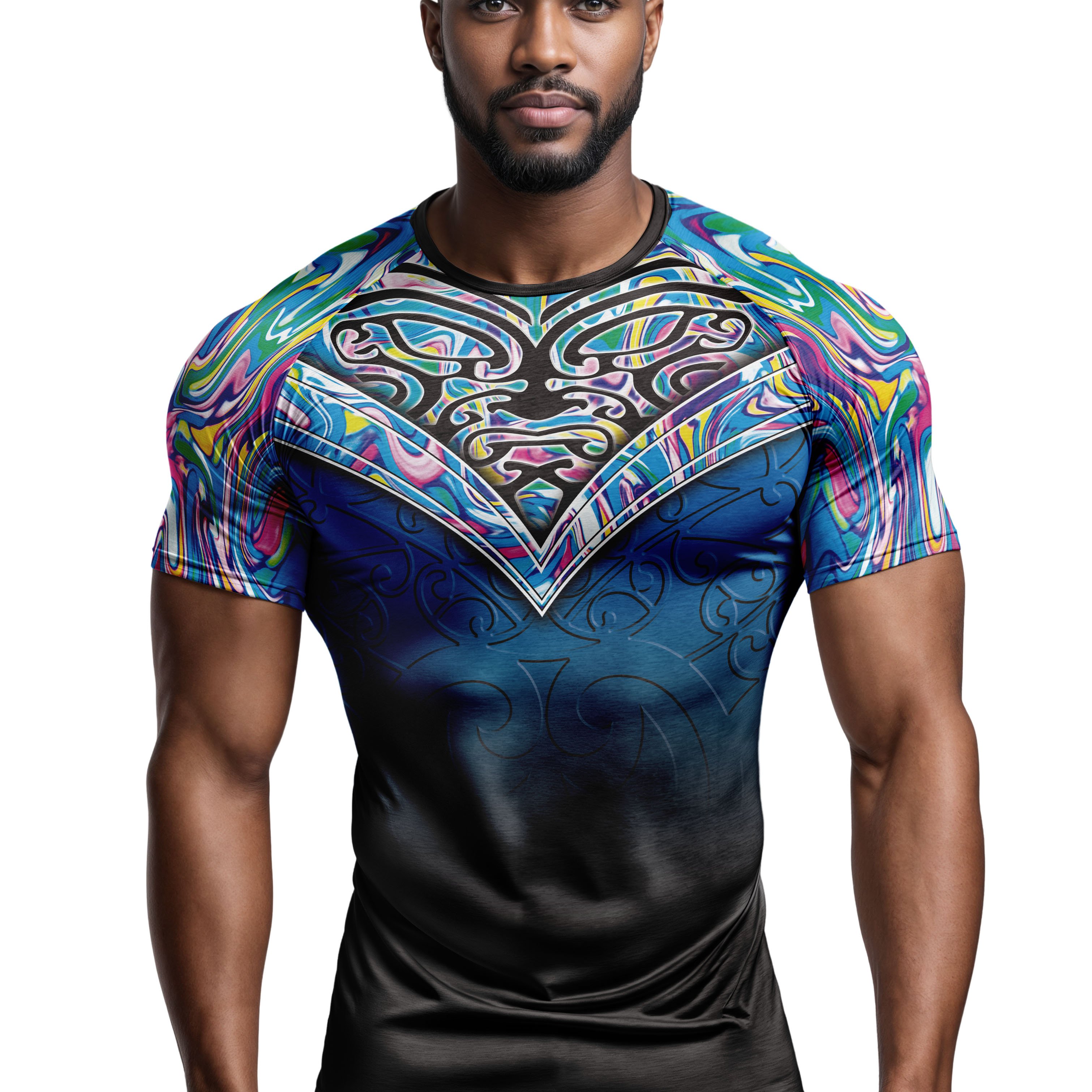 TEMU Men's Polynesian Tribal Graphic 3d Printed Compression Short-sleeve T-shirt, Graphic Athletic Workout High- Apparel Tops