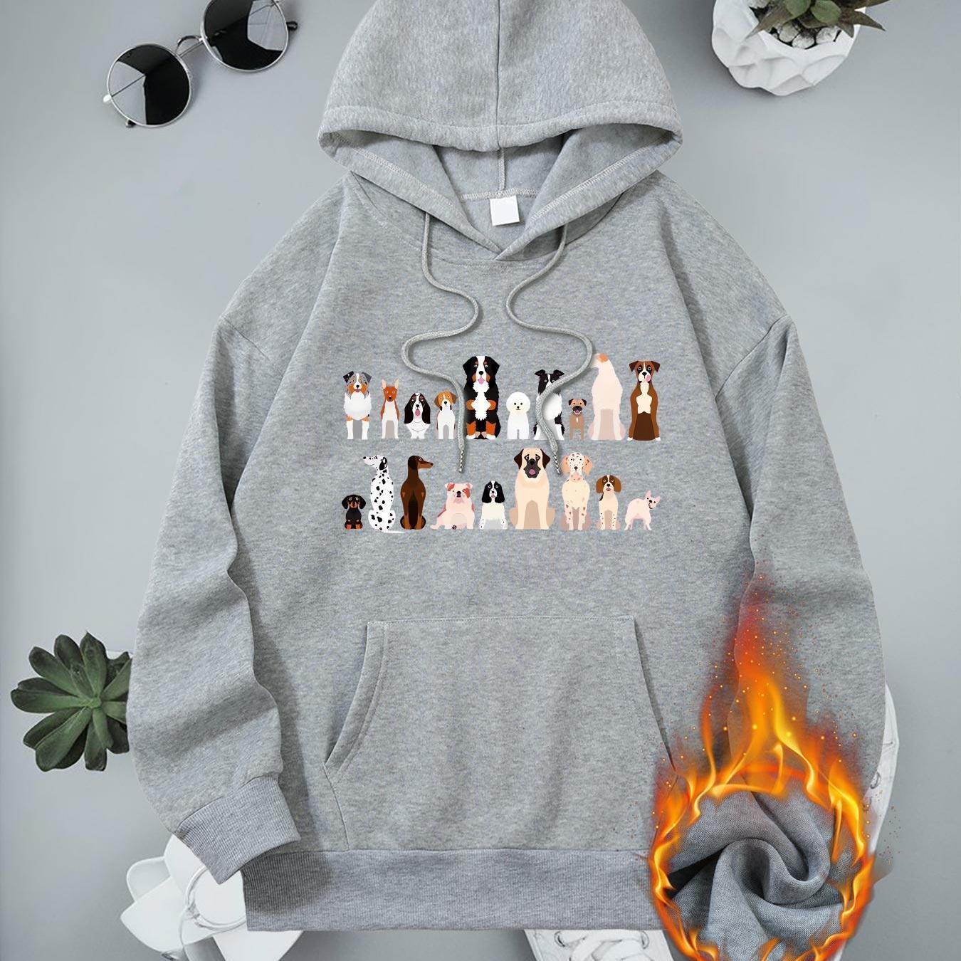 TEMU Many Dogs Print Autumn/winter Women's Kangaroo Pocket Sweatshirt, Cute Drawstring Hoodie, Women's Top