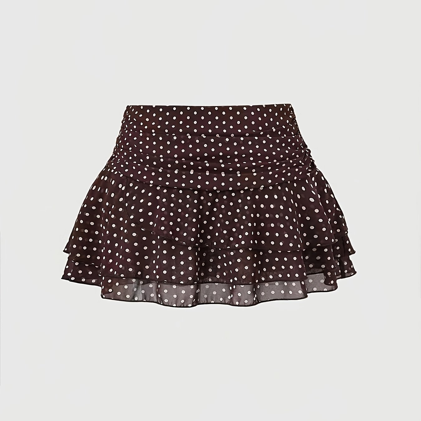 TEMU Summer New Style Women's French Retro Style Pleated Waist Chiffon Skirt With Side Ruffles And Layered Ruffles, Dress For Petite, All-match Polka