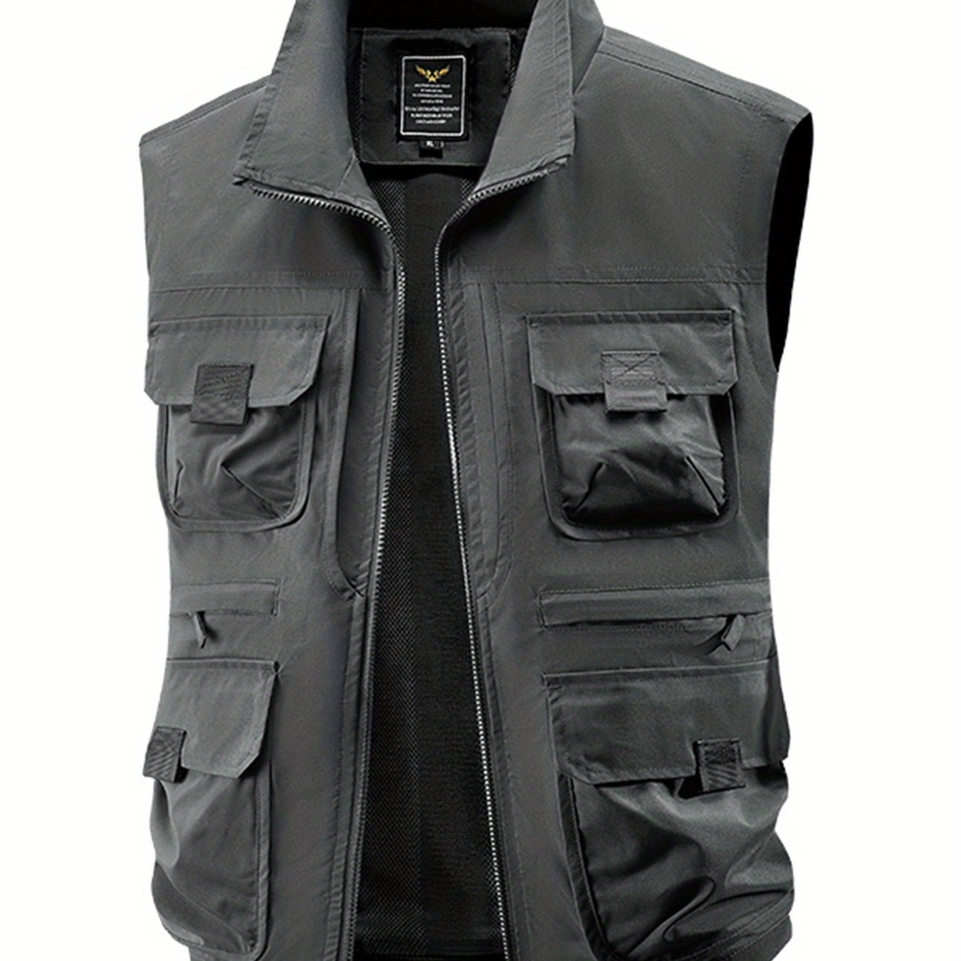 TEMU Men's Tactical Sleeveless Vest With Multiple Pockets - Quick-dry, Stand Collar, Zip-up Outdoor Fishing & Fishing Vest For Spring/summer/fall,