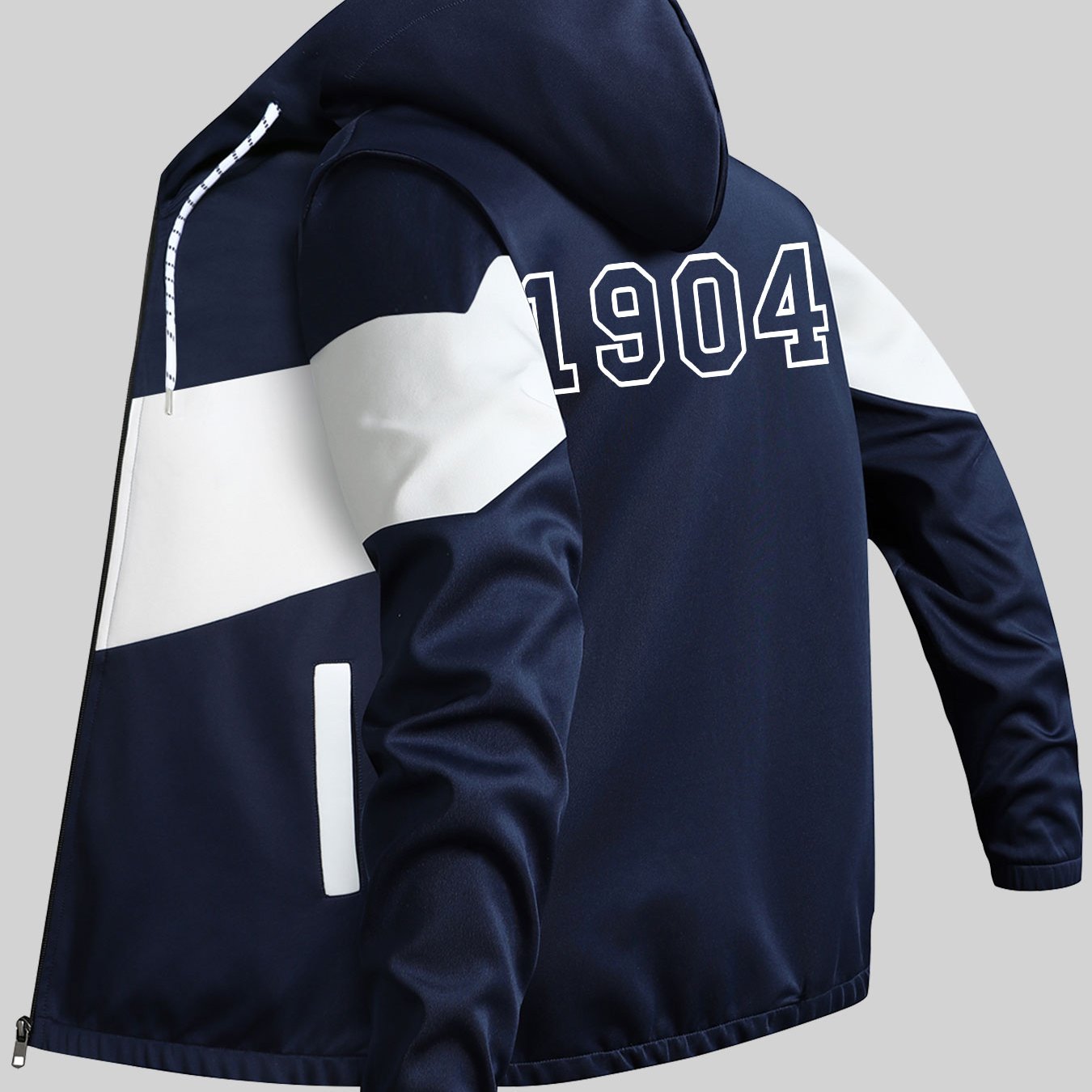 TEMU Men's Trendy Hooded Jacket For Spring And Autumn, Featuring 1904 Design Element, A Versatile Business Baseball-style Casual Hooded Jacket, In