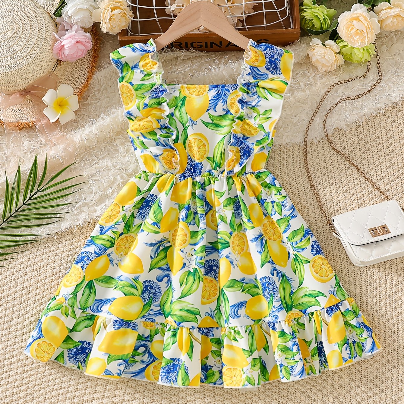 Image of Girl's Dress With Fruit Pattern Print, Sleeveless, Fresh And Versatile For Daily Wear, Home, Outdoor, And Casual Activities, Comfortable For Spring And Summer