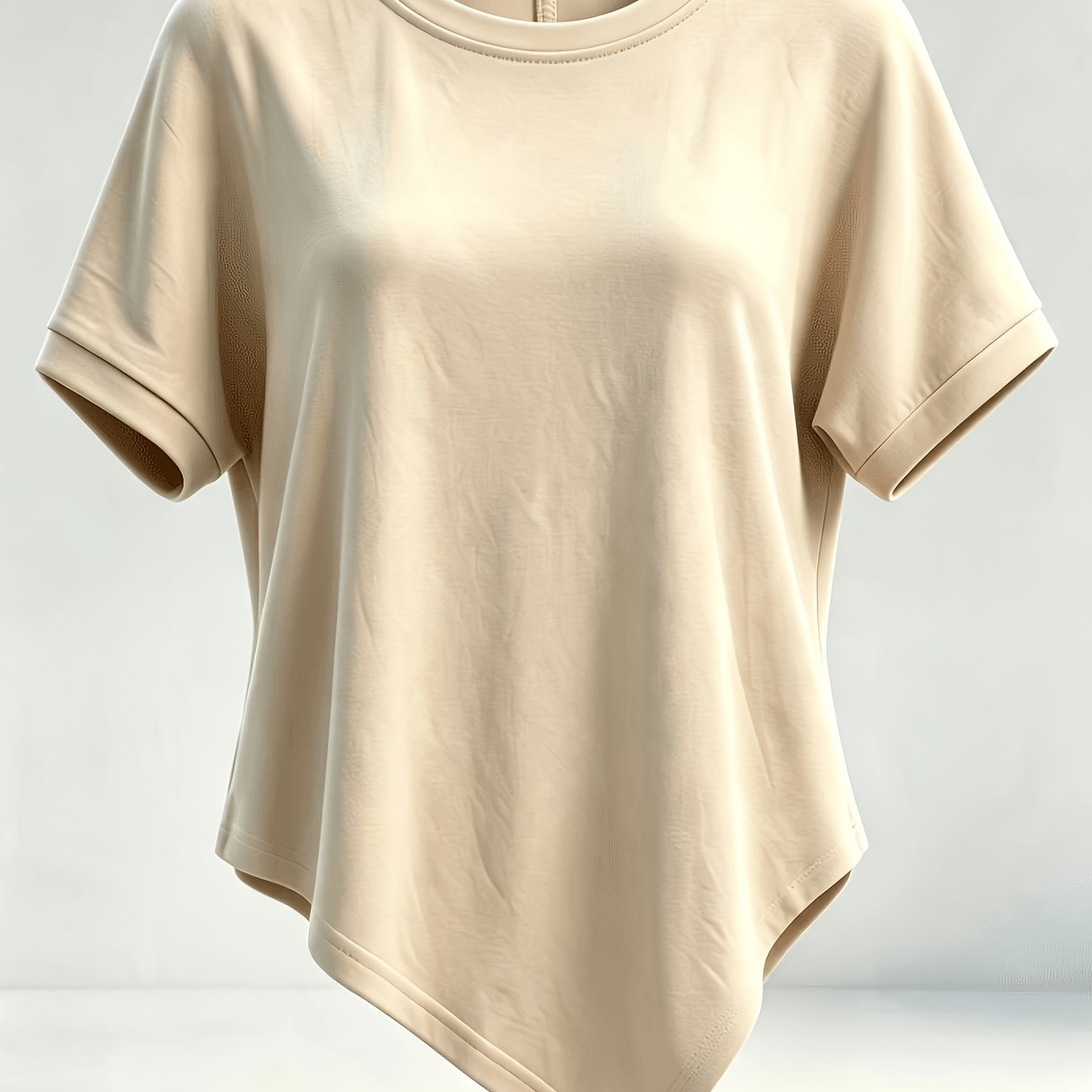 TEMU Women's Round Neck Irregular Hem Short Sleeve T-shirt With Spliced Design, And Figure-flattering, Versatile Daily Wear Base Layer Top