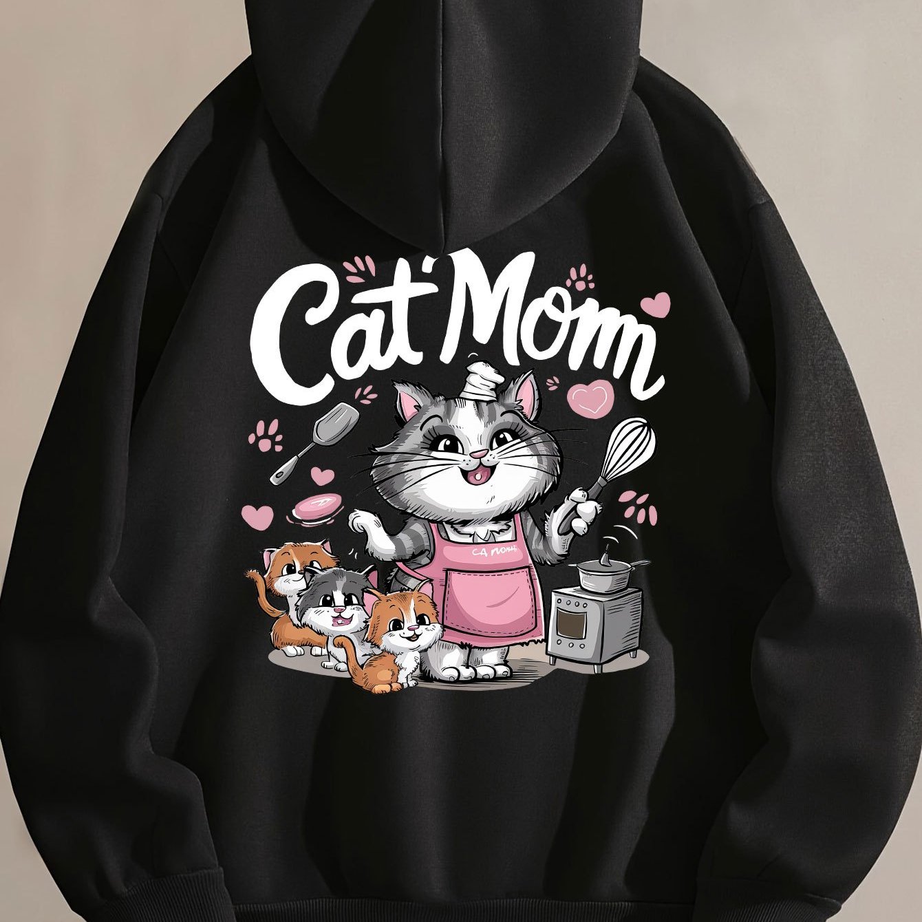 TEMU Women's Plus Size Casual Drawstring Hooded Lounge Top, Cartoon Cat Print Long Sleeve Home Wear Hoodie For Fall & Winter