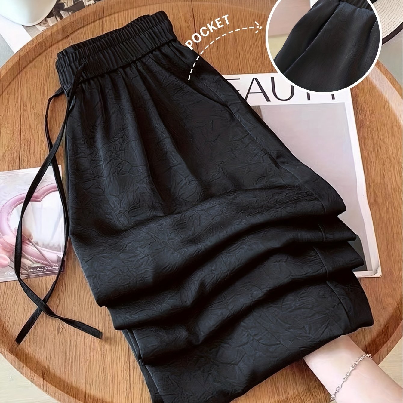 Image of Women's Textured , Flowy, Comfortable And Elegant Wide-leg Pants, Suitable For Casual, Sleepwear, Party, Christmas, Wear, Home Asd1