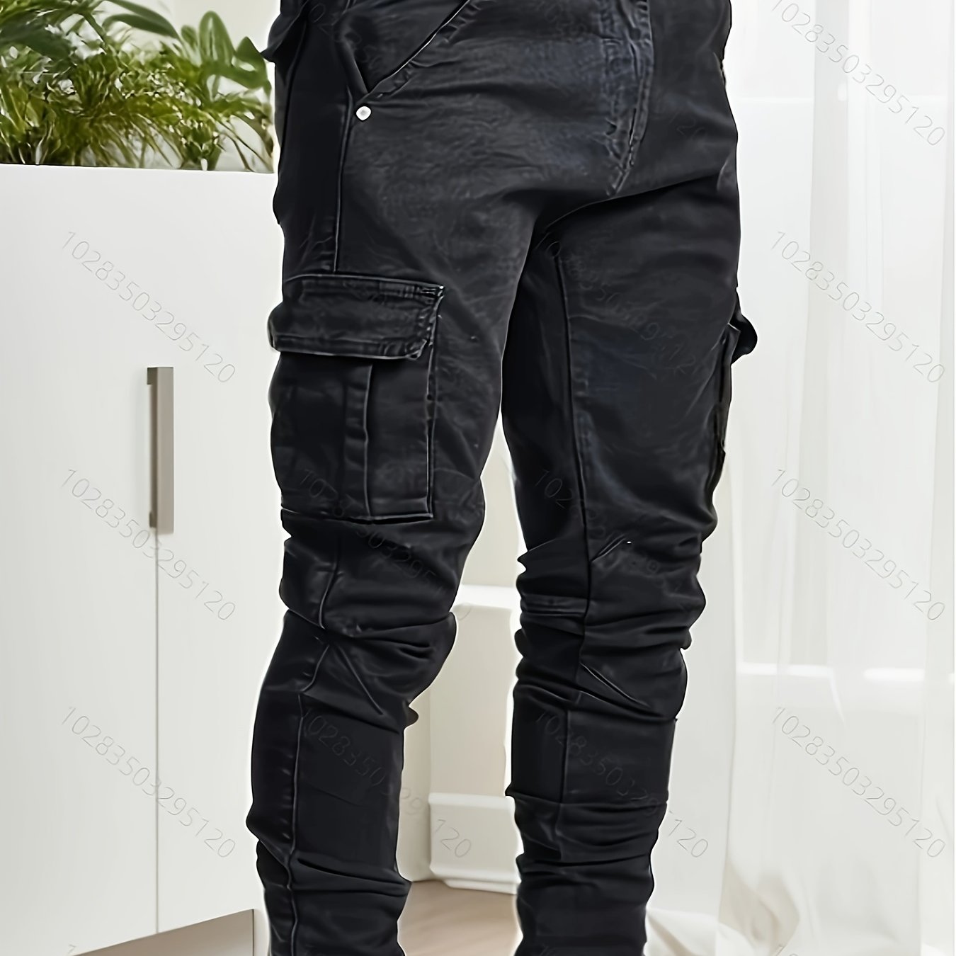 Image of Men's Slim-fit Jeans - Fashionable Black Jeans, Suitable For Casual And Outdoor Wear, Button Detail, Comfortable All Year Round.