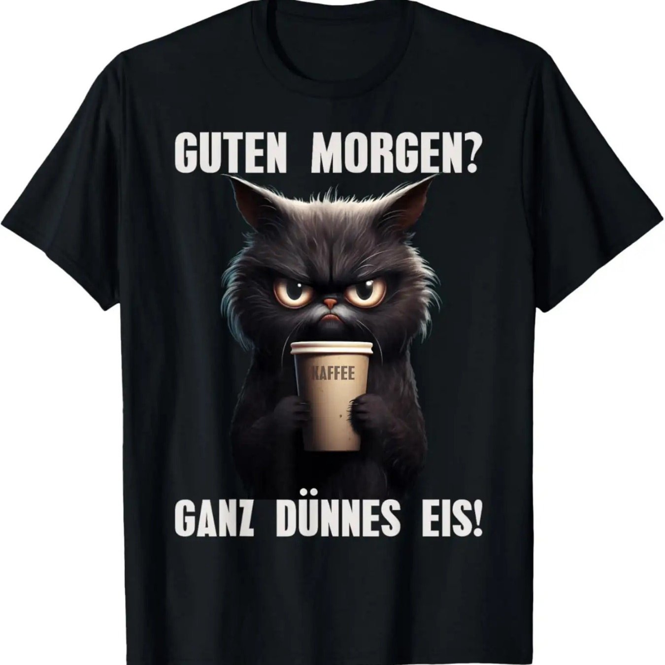 Funny German Quote , Vintage T-shirt - Black Cat With German Text, Loose Fit Short Sleeve Casual Tee For , Breathable Hiking & Fitness Shirt, Weekend Outfit, , Summer Outdoor Activities
