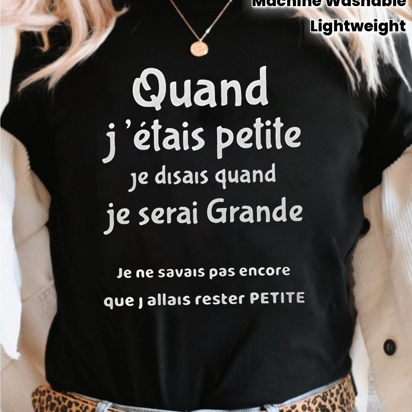 TEMU T-shirt noir pour femmes avec une française - Une humoristique pour les anniversaires - Haut décontracté à col rond - T-shirt léger pour un -