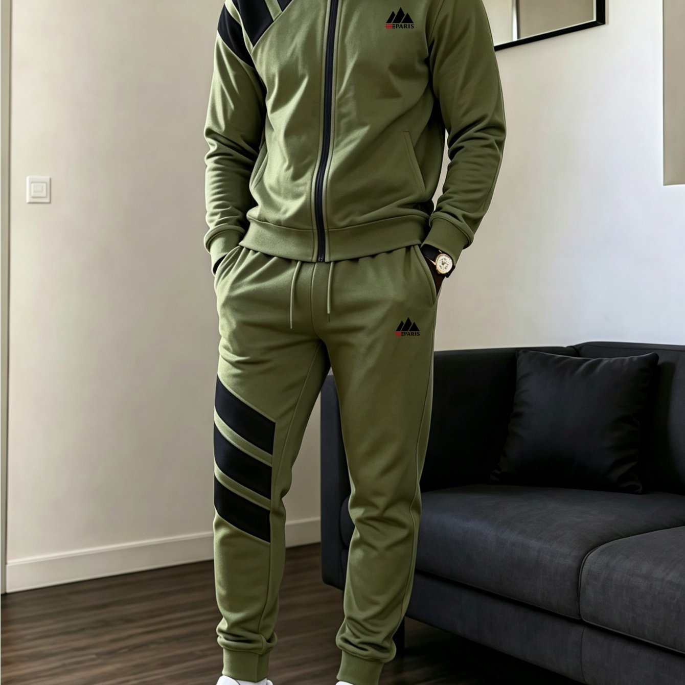 Image of Men's 2pcs Tracksuit Set - Full Zip Stand Collar Jacket And Jogger Pants With Contrast Side Stripes, Athletic Sweatsuit Outfit For Running, Gym, Workout & Casual Wear