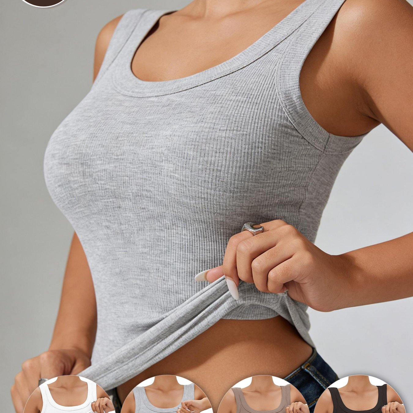 Image of 4pcs Set, Esselegance, Tank Top, With Padded Bra, Spring/summer Style, Style, Sport Style, Sports Bra, Sports Tank Top, Ribbed, Backless Design