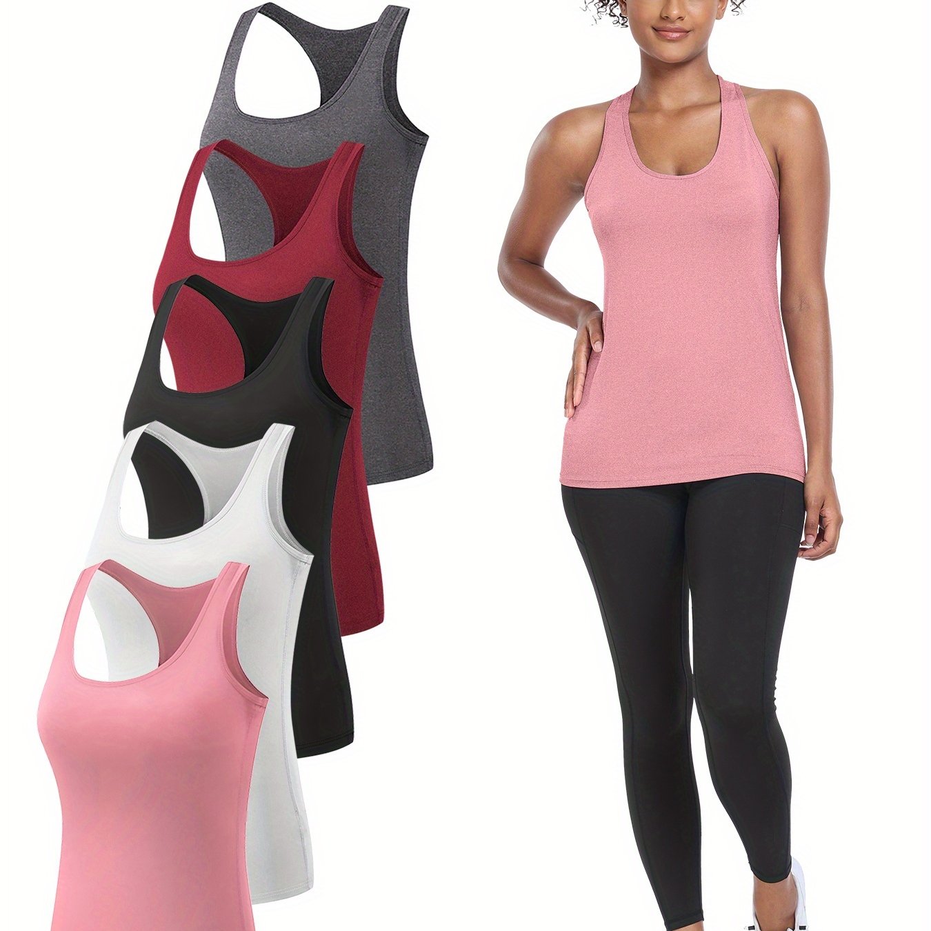 Image of 5 Pack Workout Tank Tops For Women, Athletic Racerback Sports Tank Tops, Compression Sleeveless Shirts, Women's Activewear( )