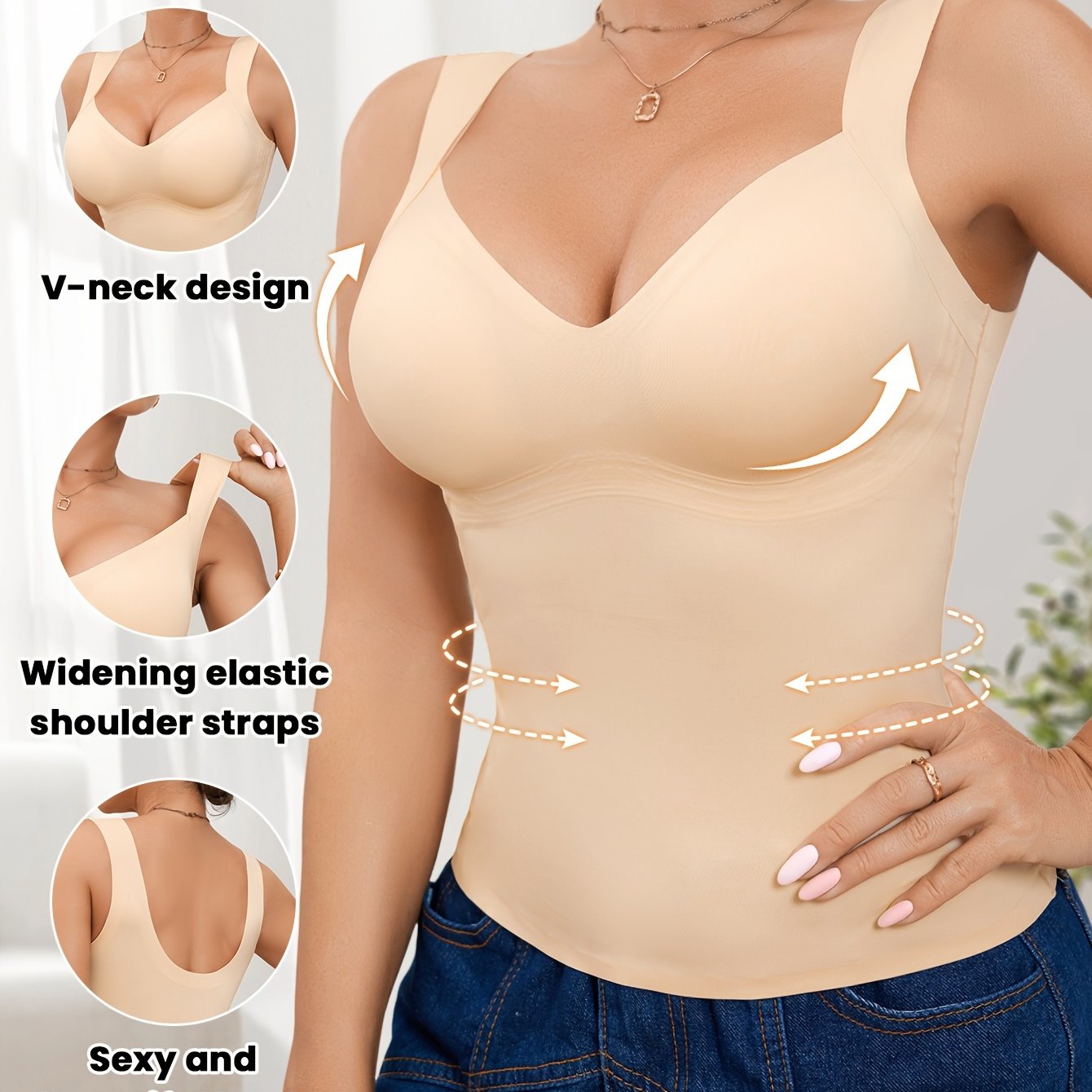 Image of Seamless Vest-style Top, Waist-cinching, Tummy-tucking Shapewear For Women With Chest Pads, Body-shaping Garment That Worn Outside