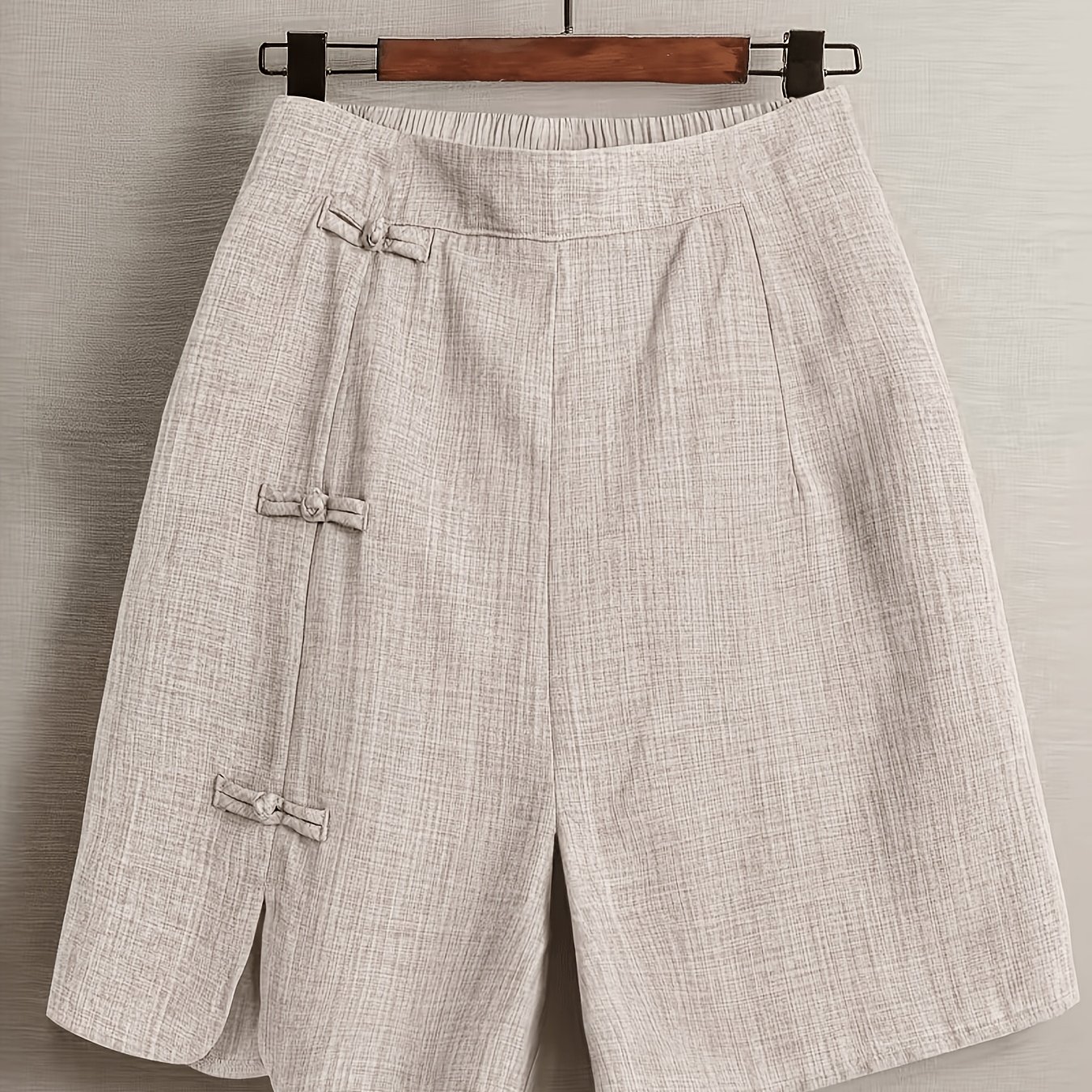 TEMU Elegant Solid Color Women's Casual Shorts - Round Opening Design With Elastic Waistband - Suitable For Work Or
