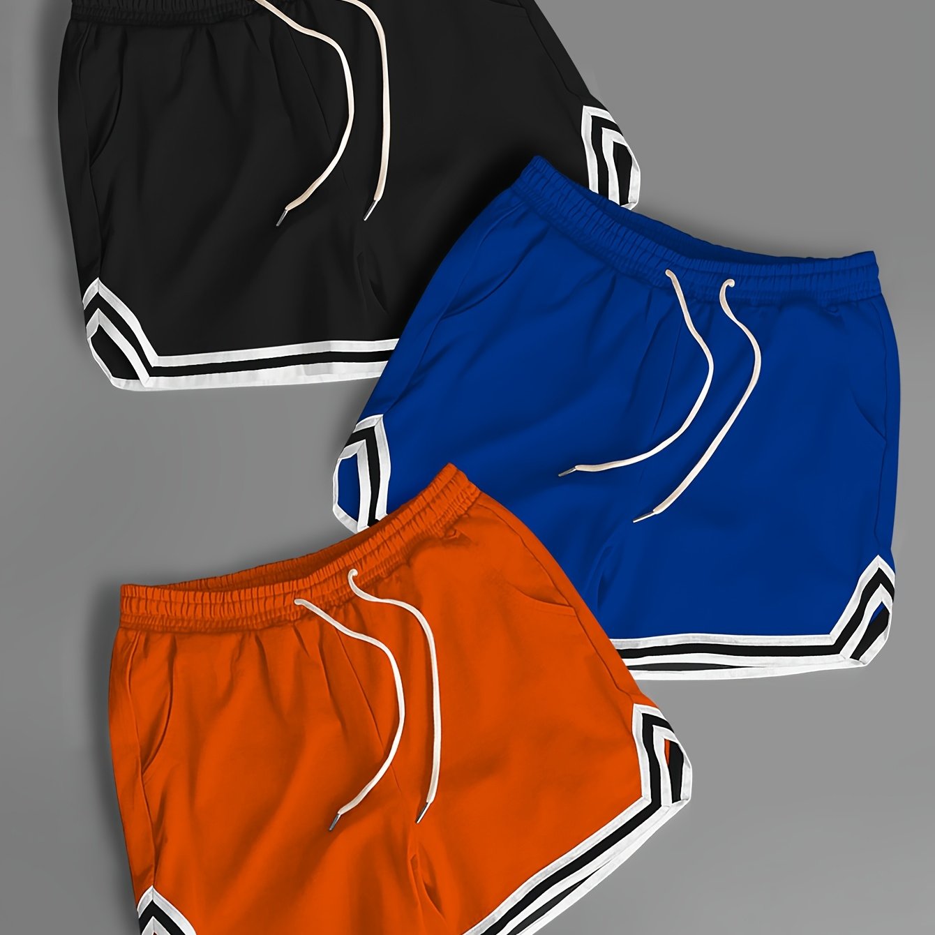TEMU Three-pc Basketball Shorts, Trendy Basketball Shorts, European And Printed Sporty Casual Striped Shorts