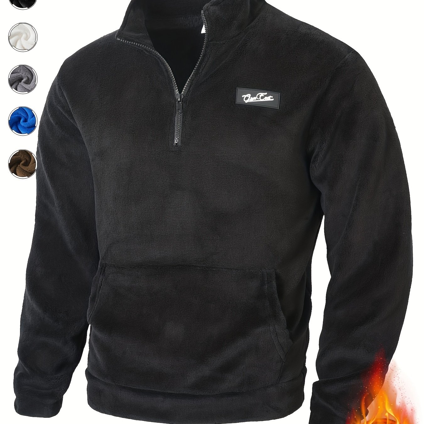 TEMU Kj-w052 Coral Fleece Jacket Autumn Winter Plus Size Stand Collar Half Zipper Men's Casual Plush Fleece Sweatshirt Men's Casual Athletic Wear