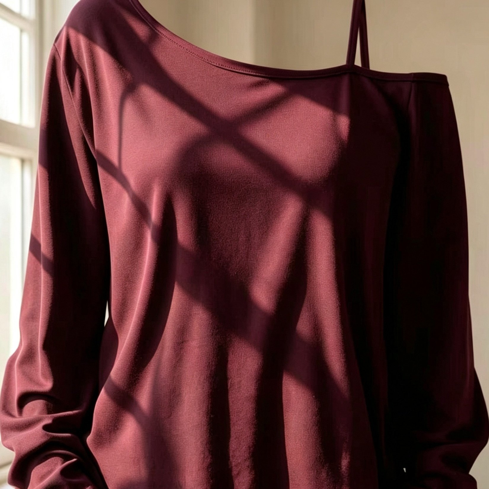 TEMU Basic Solid Color Women's Casual Athletic Off-shoulder Long Sleeve Spring Summer Autumn Long Sleeve T-shirt