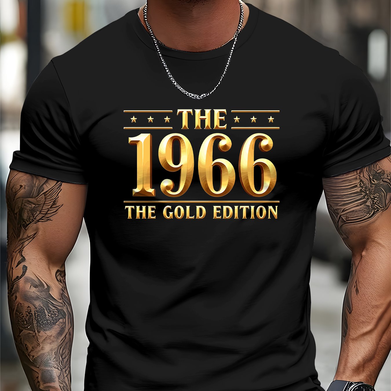 TEMU Men's Summer Casual Short-sleeve T-shirt With Golden 1966 Vintage Graphic, Versatile And Trendy, Short-sleeve Top For Outdoor Wear And Home