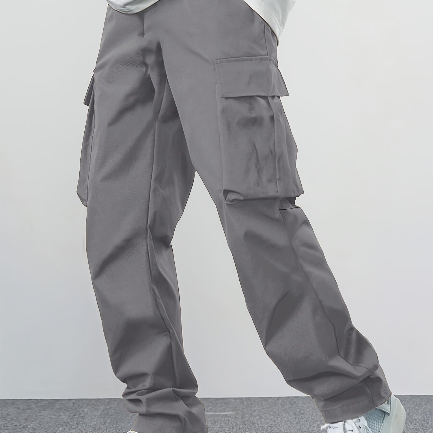 Cotton Solid Multi Flap Pockets Men's Straight Leg Cargo - Temu Australia