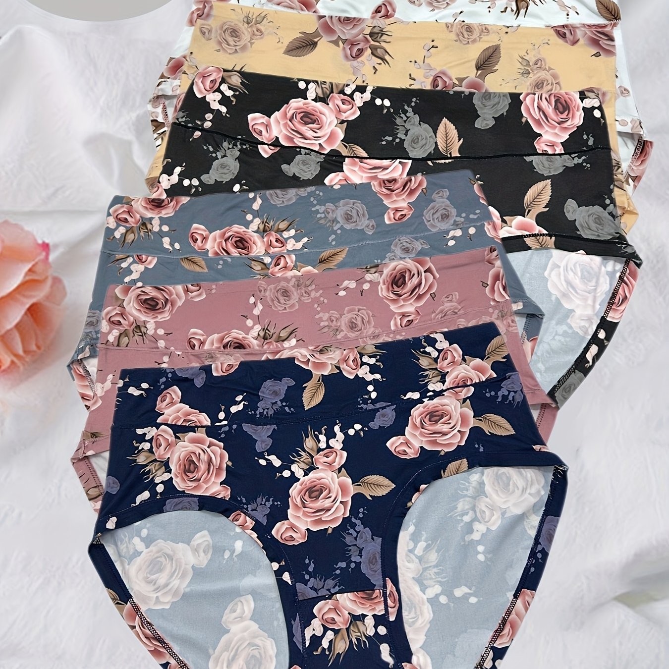 6-pack New Style Rose Print Soft Breathable Women's Plus Size Briefs