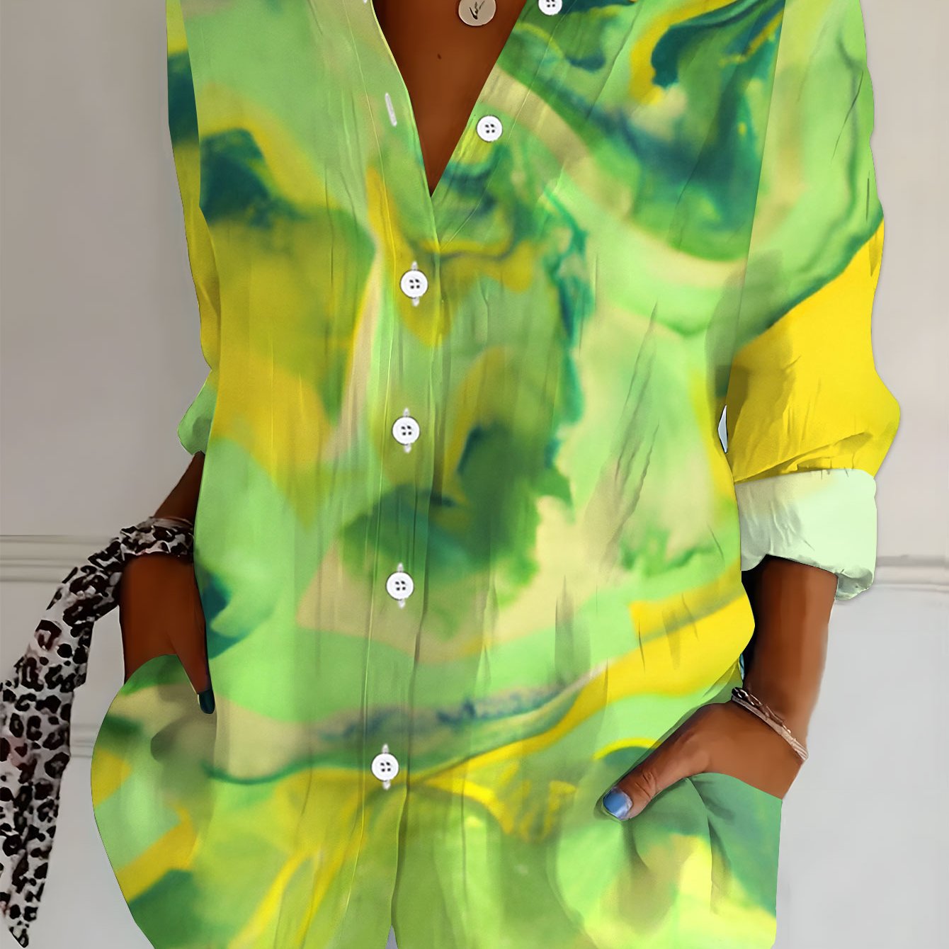 TEMU Plus Size - New Plus Size Women's Long Sleeve Shirt, Loose Fashion Casual Button-up Collar Blouse, Versatile Elegant Shirt For Women, Green