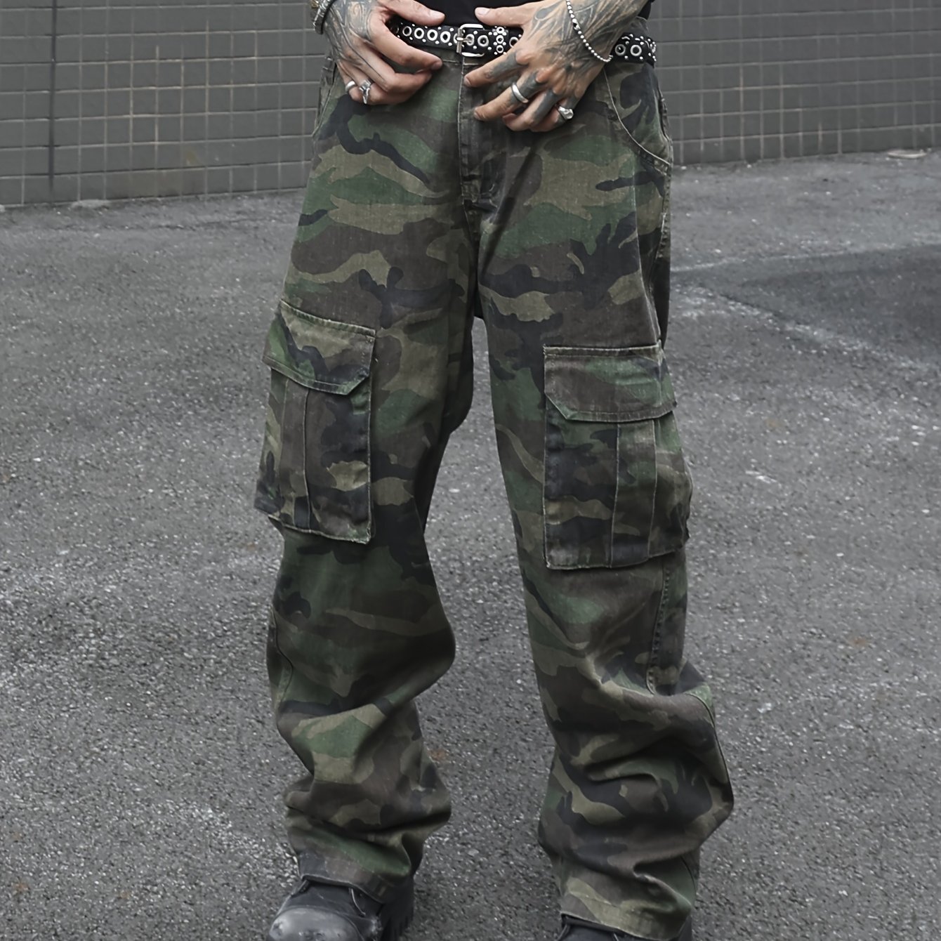 Men's Loose-fitting Camo Jeans, Wide-leg Style