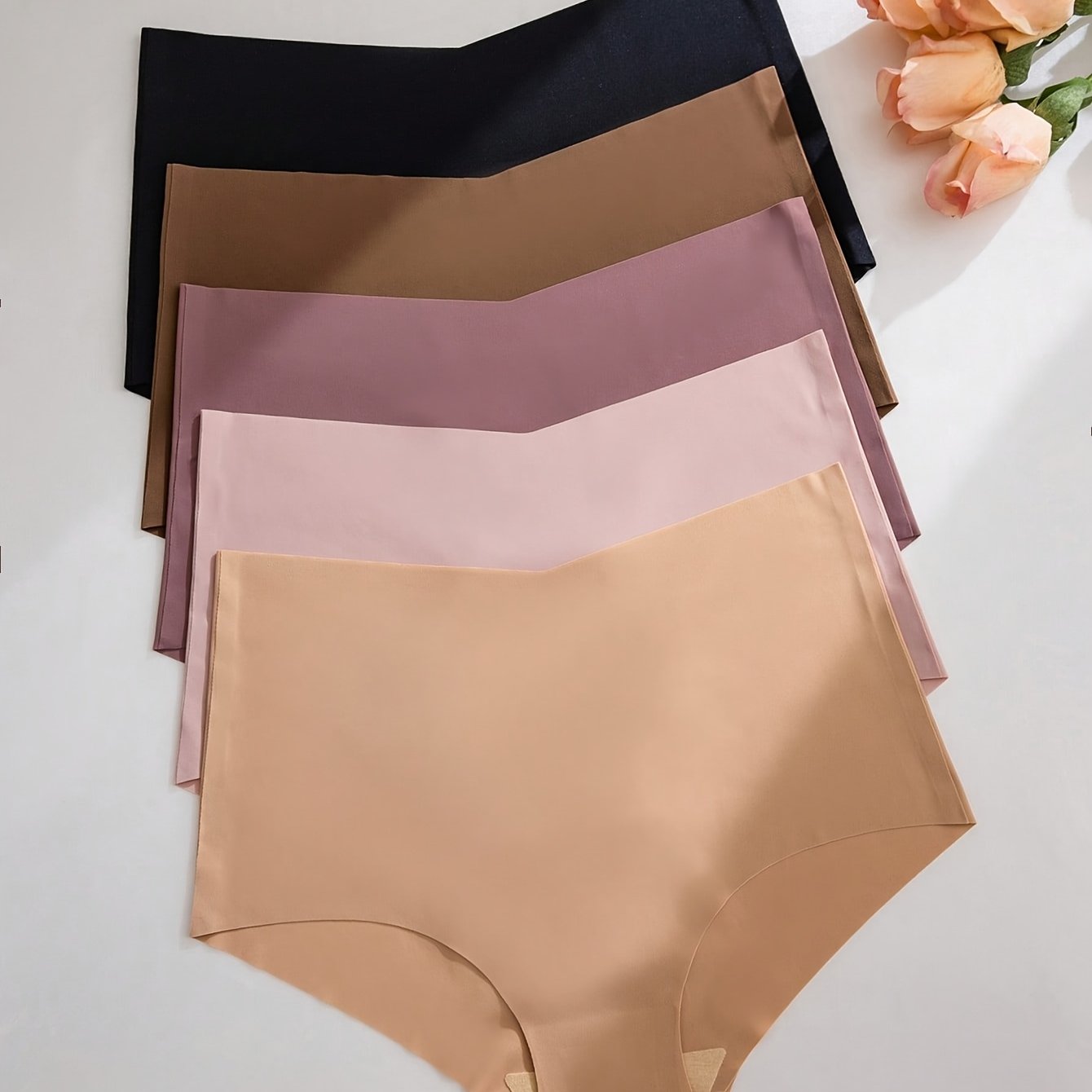TEMU 5-pack Women's High-waisted Sports Briefs, , Skin-friendly, Nude Feel, Seamless, Comfortable, And Breathable