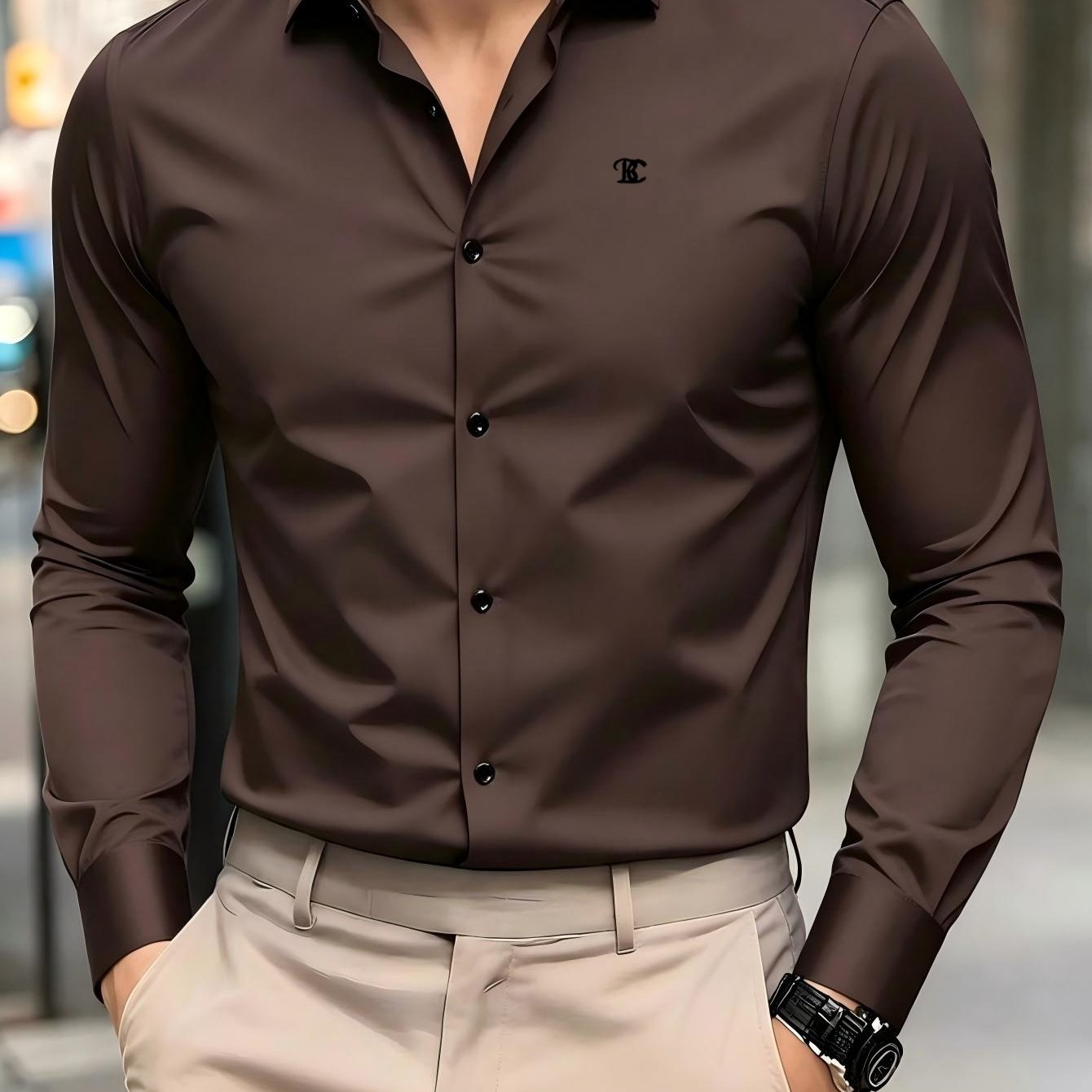 TEMU Men's Irregular Letter Shirt, Light Business Casual Wrinkle-free Dress Shirt, Suitable For Casual, Fashionable, And Commuting Wear!