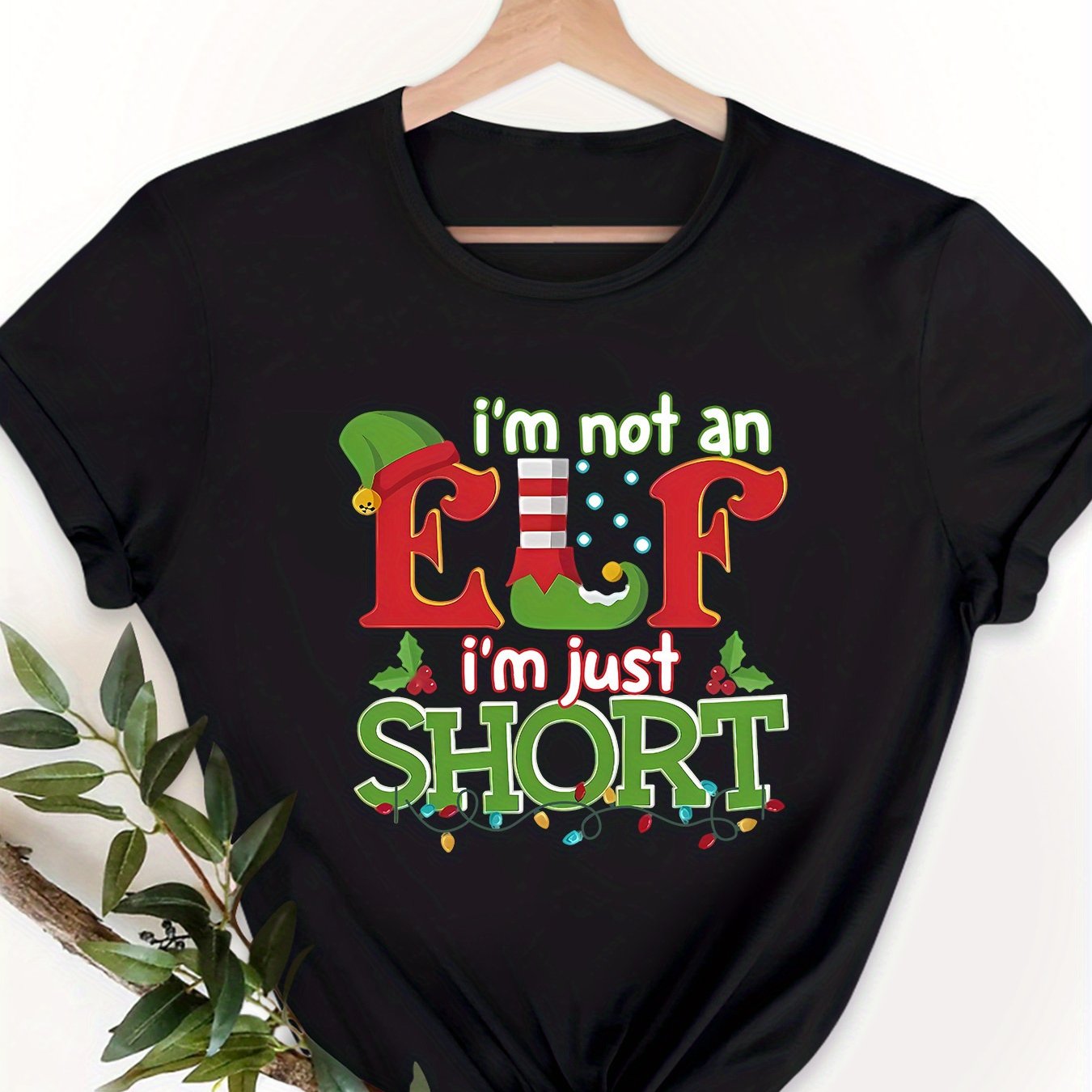 TEMU Christmas, An Elf; I'm Just A Cute, Elegant, Fashionable, Breathable, Soft, Sporty Party Short-sleeve Top For