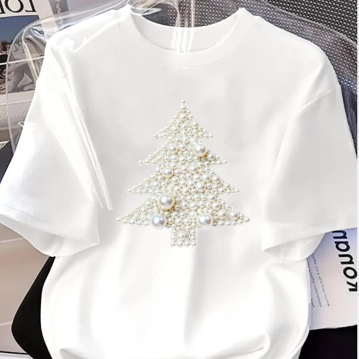 TEMU Women's Christmas Tree Pattern Short Sleeve T-shirt, Soft Crew Neck Casual Top, Multiple Specifications , Ideal For Holiday Gatherings And Daily