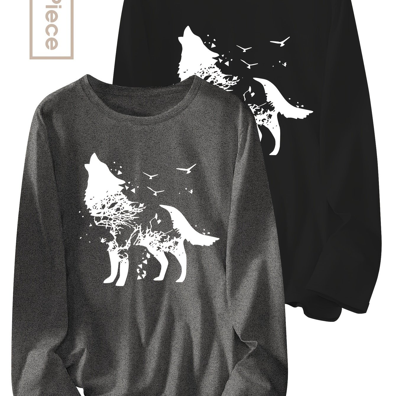 TEMU Two-piece Patterned Printed Long-sleeve T-shirt For Autumn And Winter 72871
