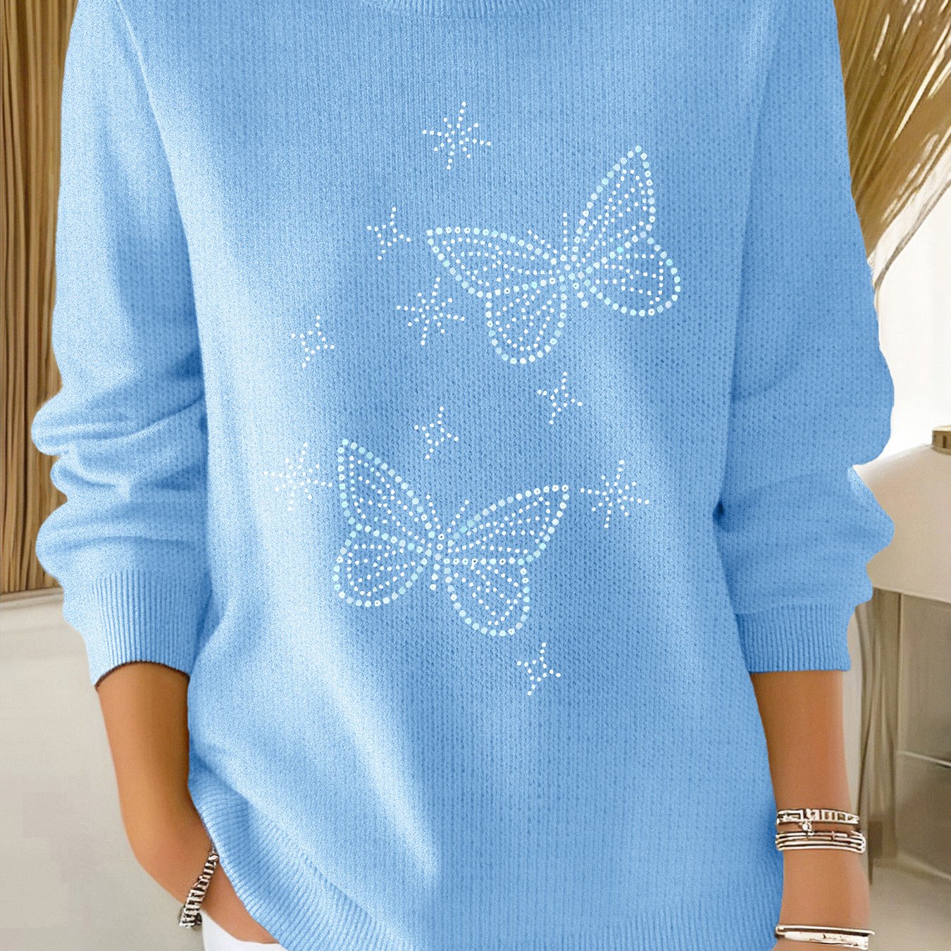 TEMU A Versatile Fine- Sweater For Women, Made From Soft And Slightly Stretchy Fabric, Featuring A Long-sleeve Design With A '' Pattern