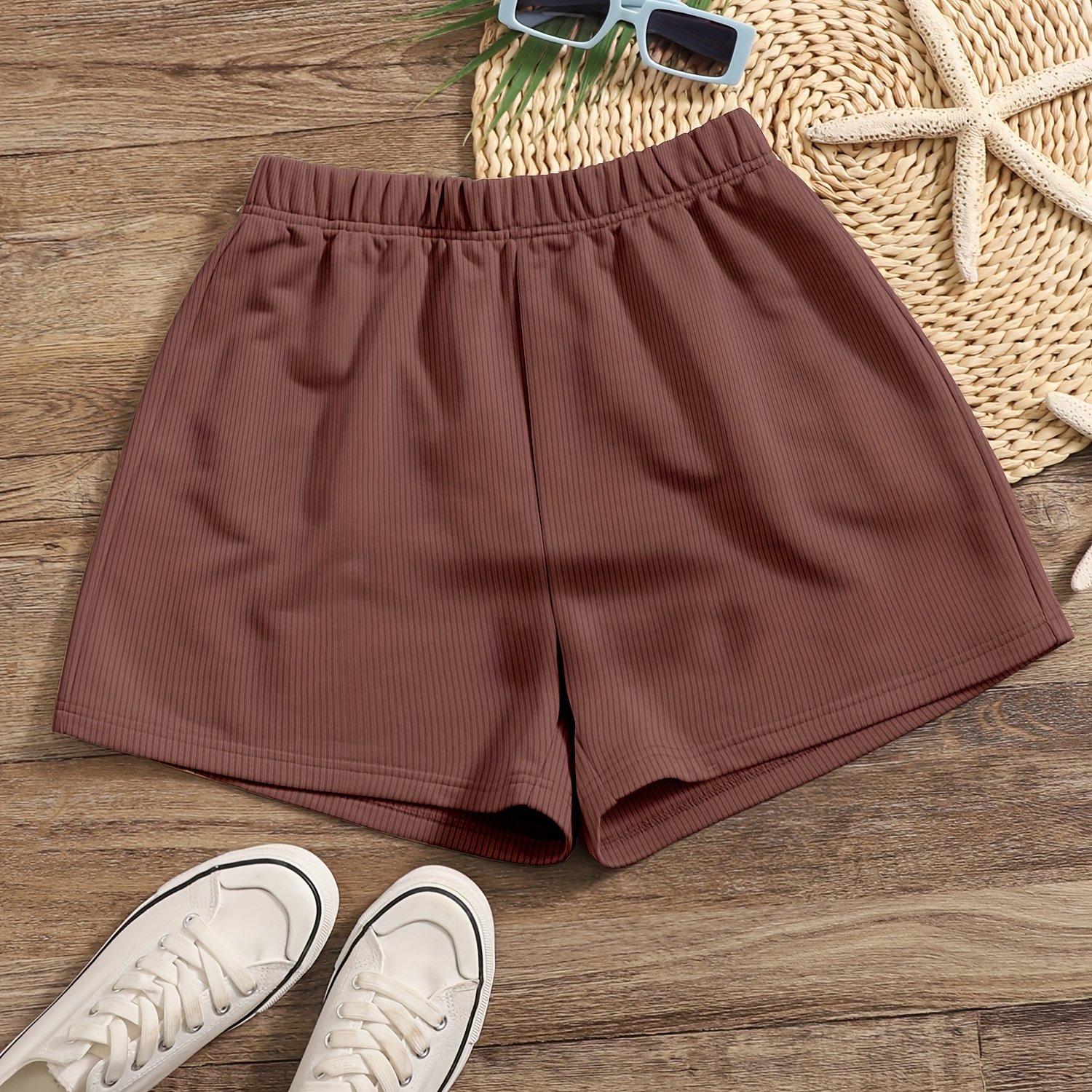 TEMU Solid Color Shorts, Elastic Waist Casual Shorts For Summer & Spring, Women's Clothing