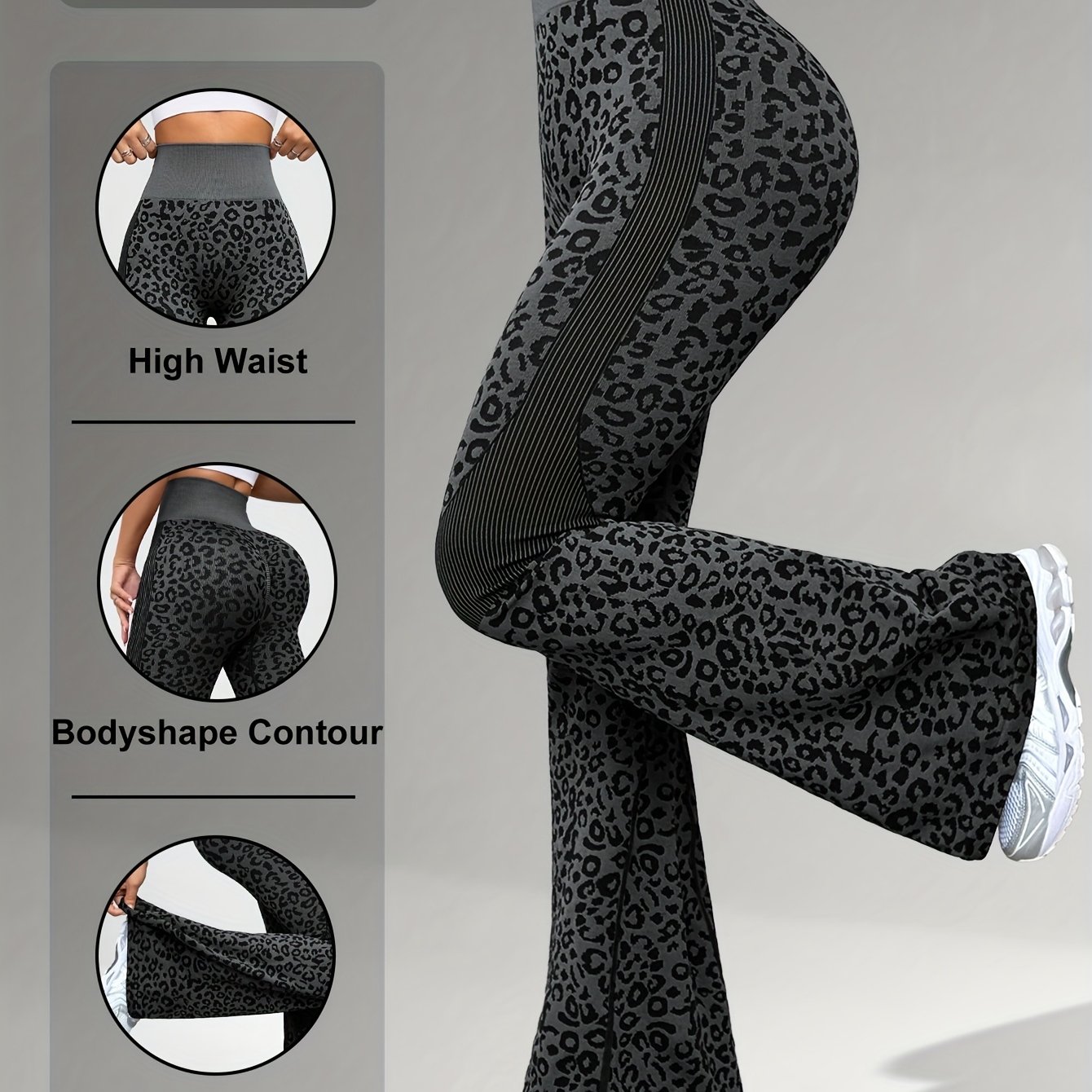 E-shop Damen High-Waist Leopard Print Yoga Flare Leggings - Weite Bell-Bottom Workout Hosen mit Bauchkontrolle & Po-Hebendem Design, Atmungsaktive