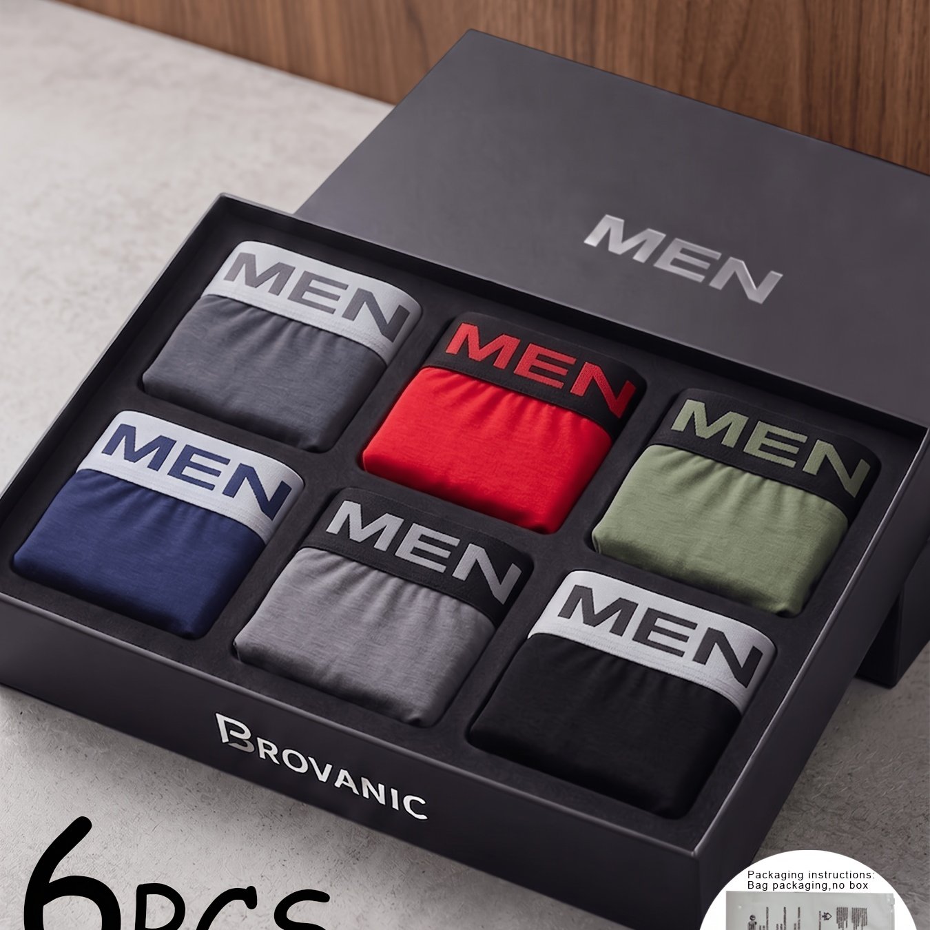 TEMU [brovanic] 6pcs Random Men&;s Boxer Briefs, Comfortable Soft Breathable, Seamless Skin-friendly Non-chafing, Home Casual Or Outing Men&;s