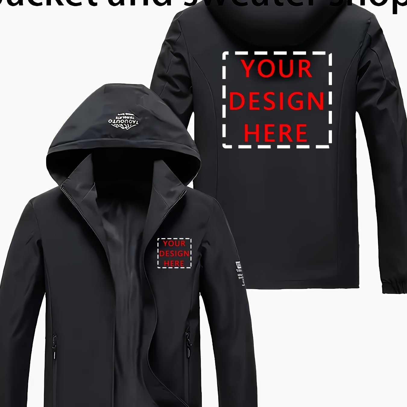 TEMU Veste Trench à Capuche Imprimée Personnalisée - Style Outdoor avec Poches, 100%, Style Décontracté, Tissu Non Extensible, Manches Longues - pour