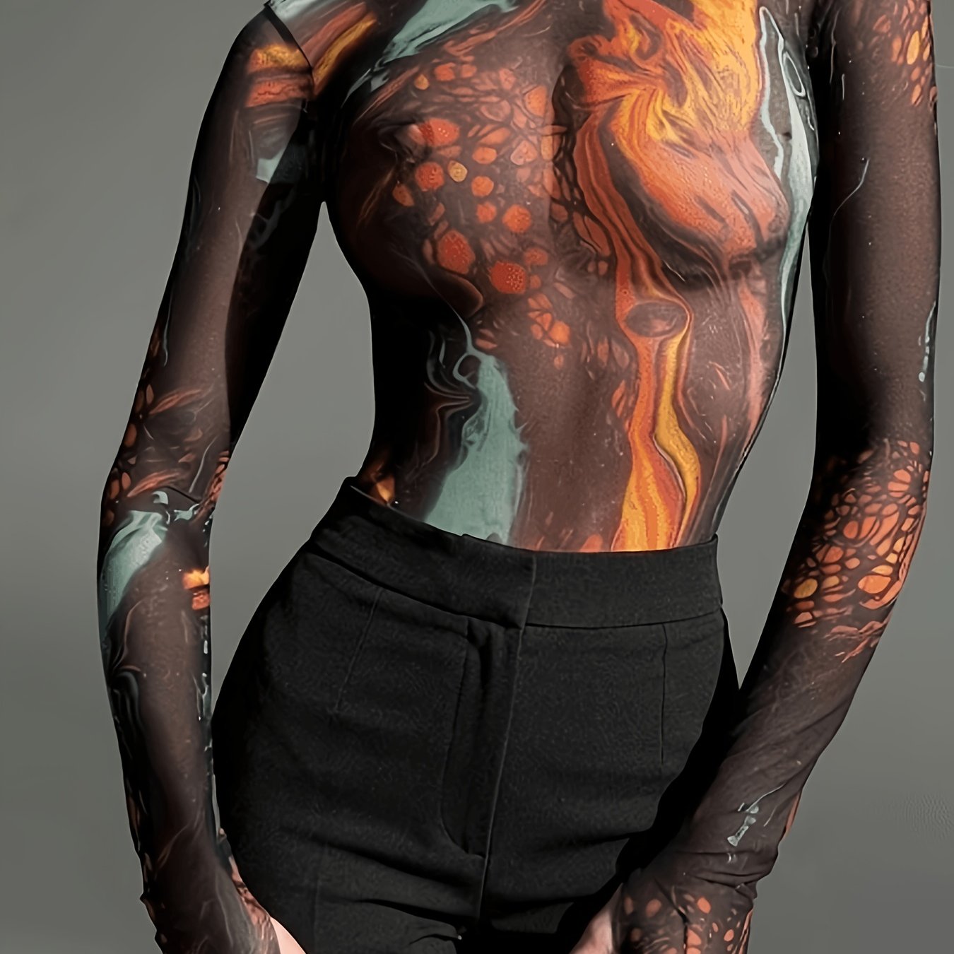 Fashion Versatile Tie-dye Bodysuit, Trendy Printed Bodycon Outerwear Lingerie
