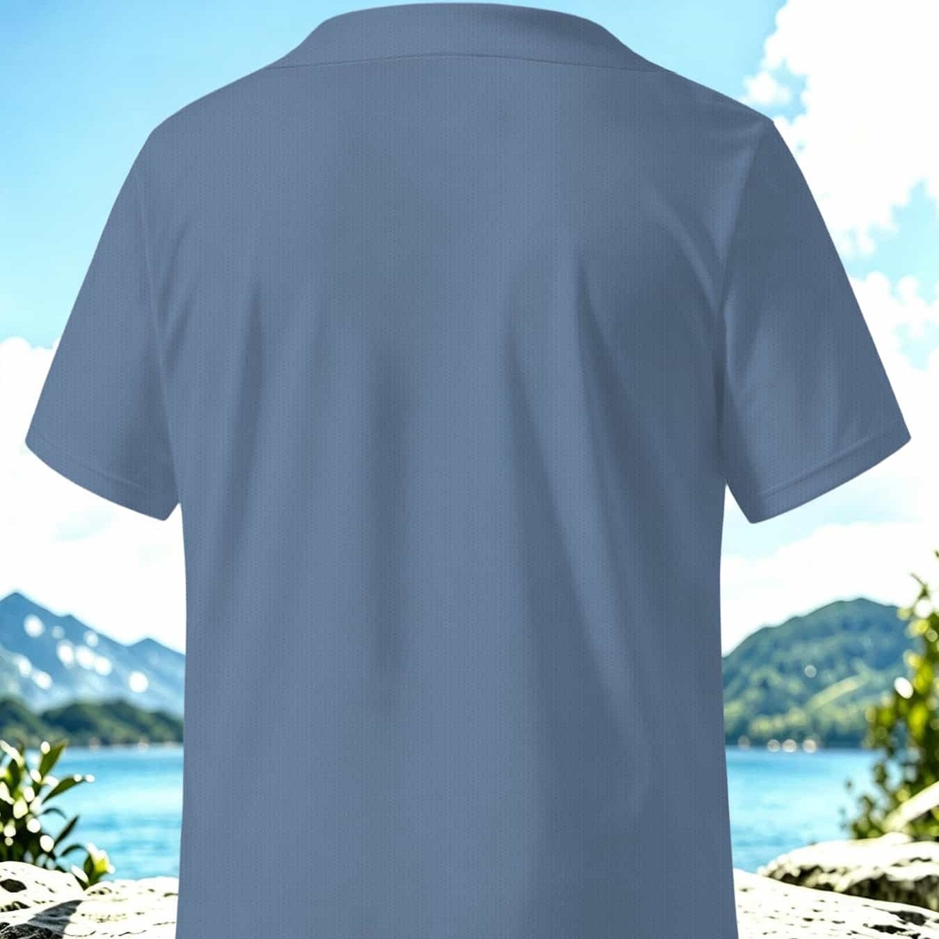 TEMU A Plus-size Men's Short-sleeve Shirt With A Button- Collar, Solid-color Lapel Top. An Ideal Gift Choice. Features A Loose-fit Printed Design For