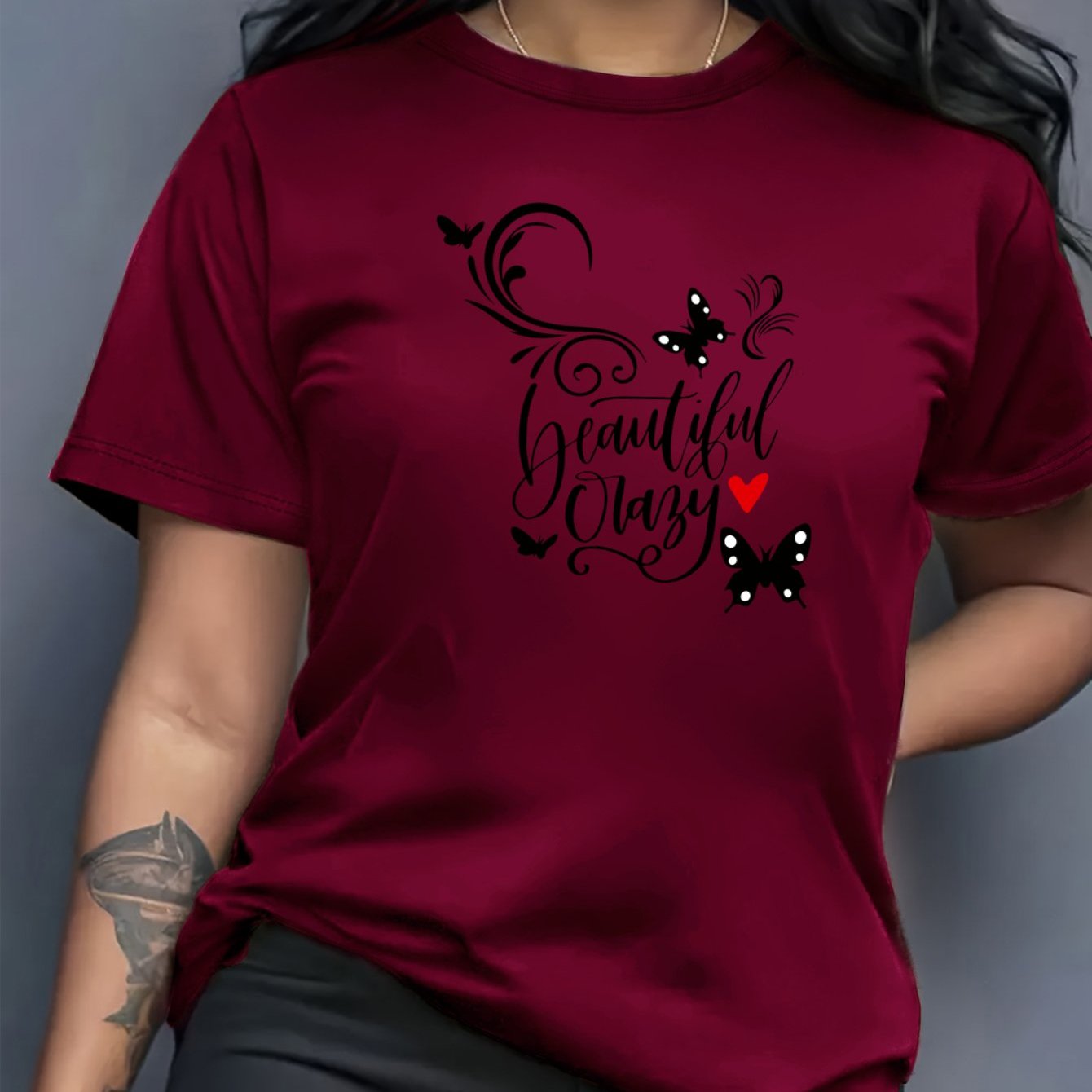 TEMU Ladies' Exquisite Print T-shirt - Women's Summer Clothing, Fashionable Print, Breathable And Comfortable, Round Neck Women's Tee, Soft Fabric,