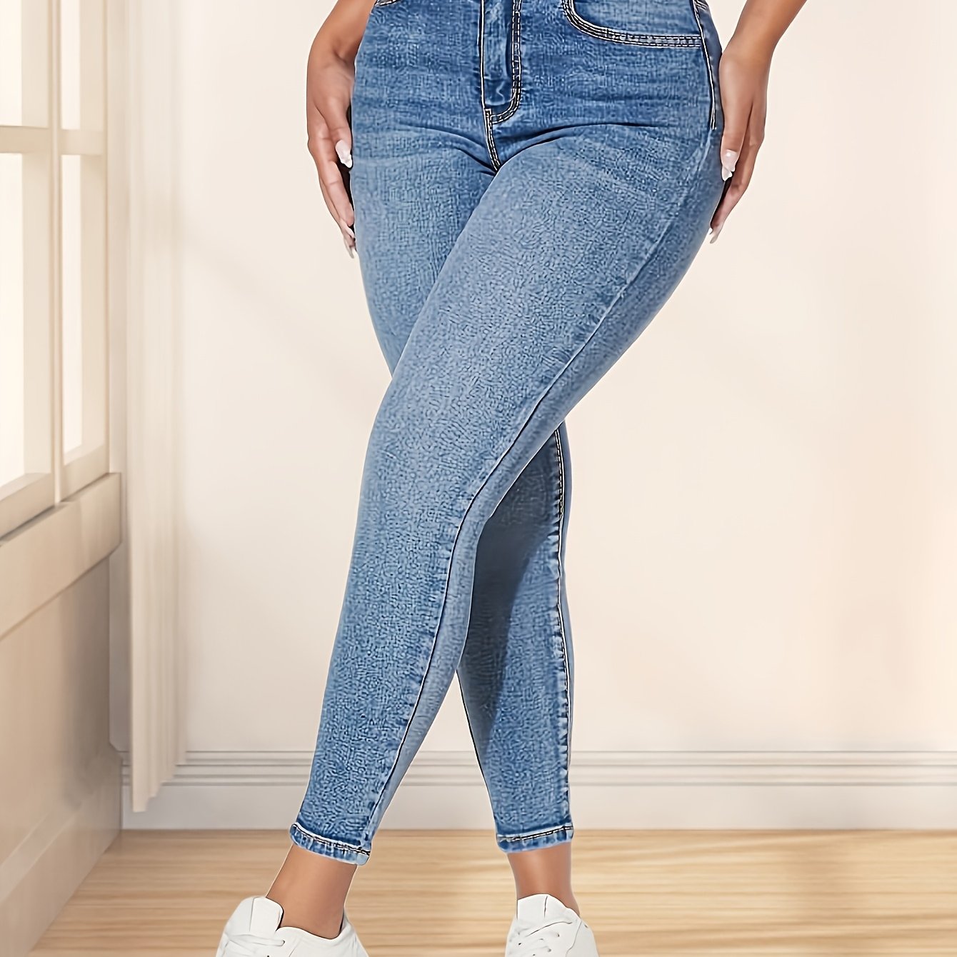 Blue Fashionable Versatile Stretch Women's Skinny Jeans Casual Slim-leg Pants